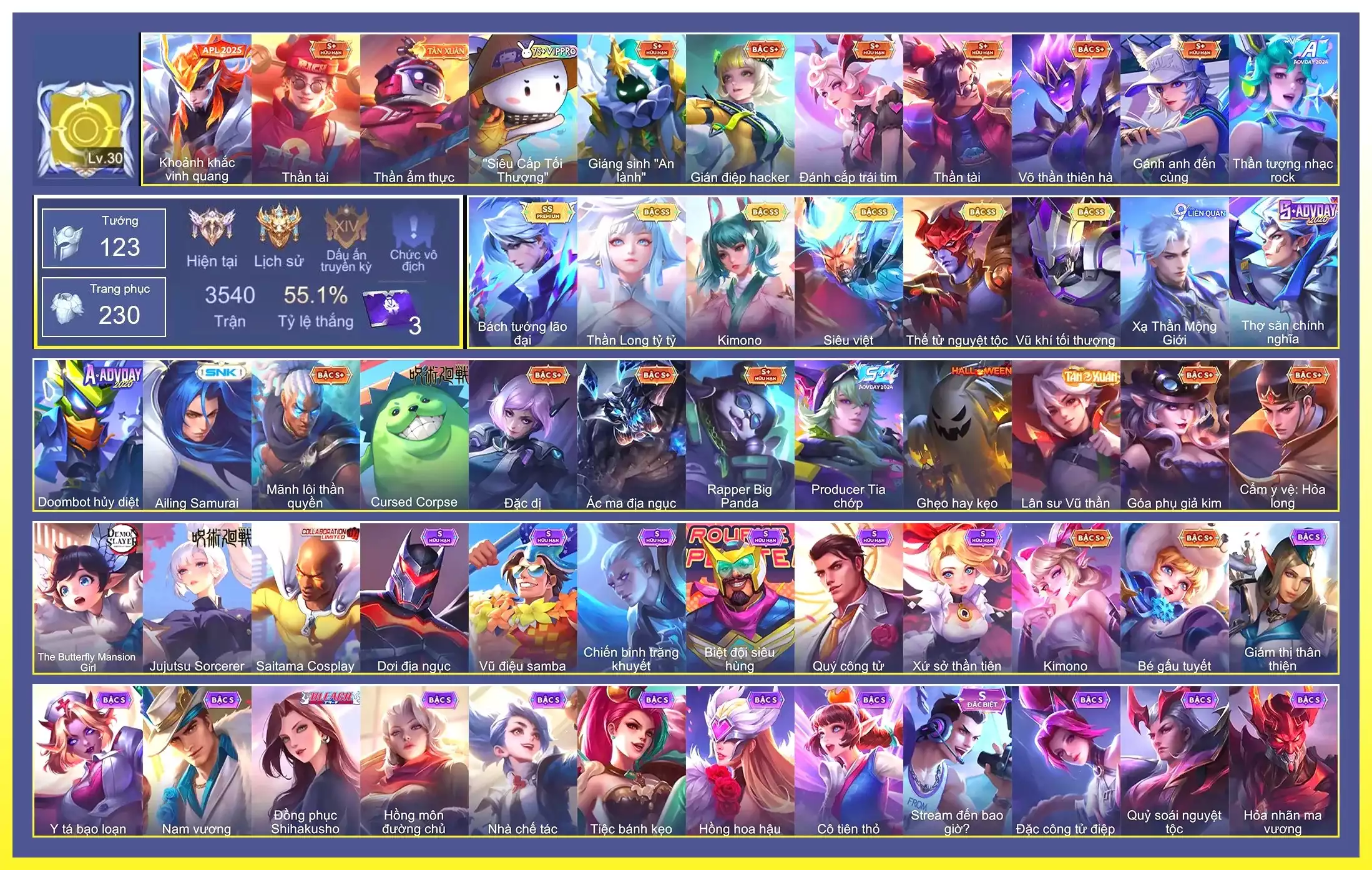 Valhein Vũ khí tối thượng, Yorn Thế Tử Nguyệt Tộc, Violet Thần long tỷ tỷ, Ngộ Không Siêu việt, Capheny Kimono, Rourke Bách Tướng Lão Đại…