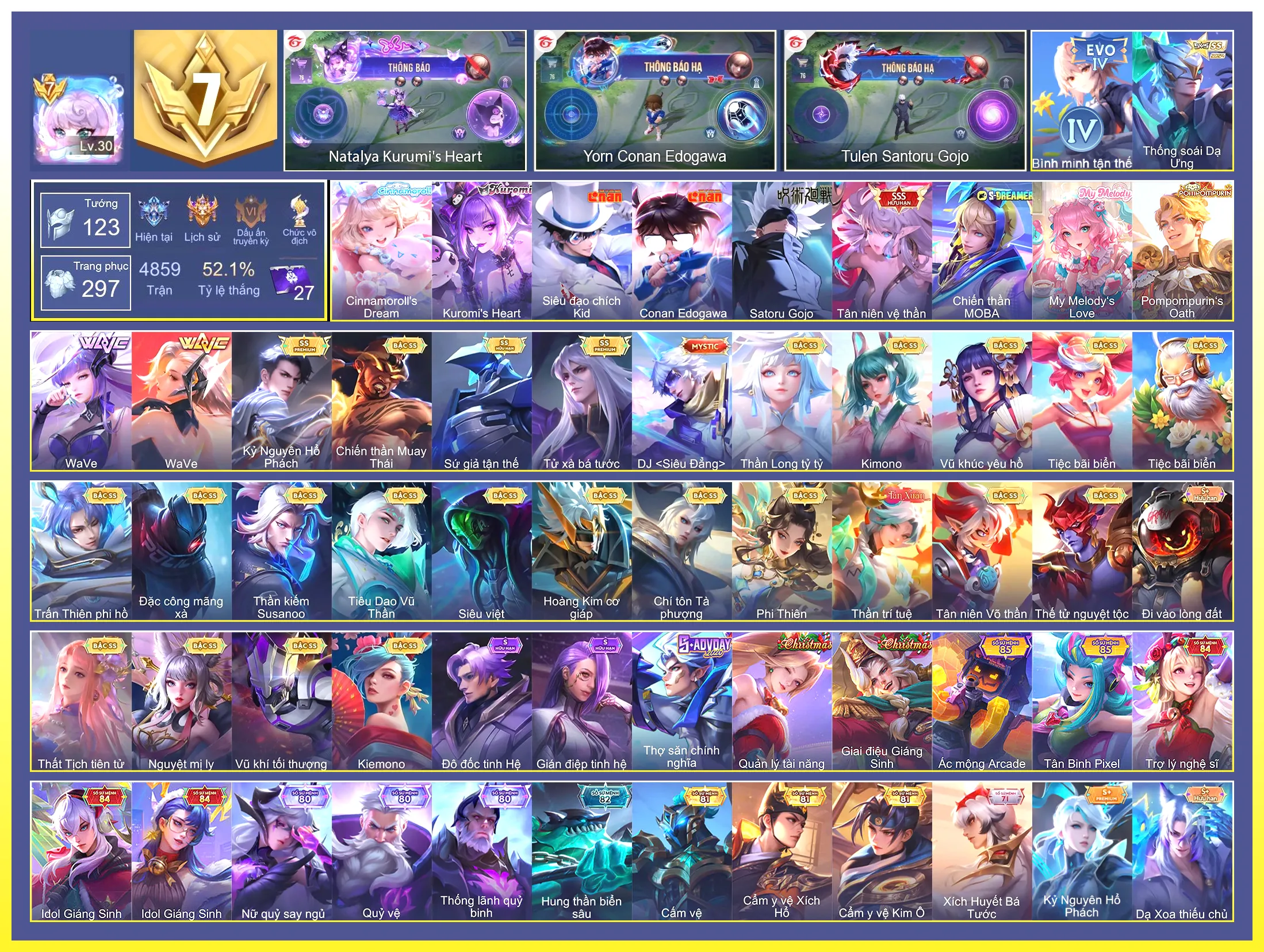 Yorn Conan Edogawa, Natalya Kurumis Heart, Hayate Siêu đạo chích Kid, Aya Cinnamorolls Dream, Tulen Satoru Gojo…