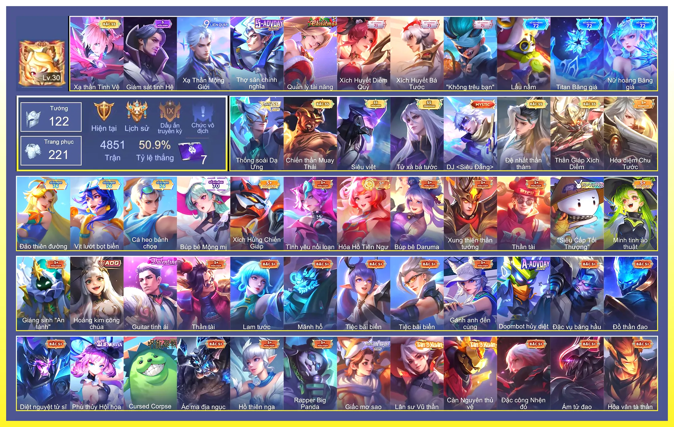 Valhein Đệ nhất thần thám, Raz Chiến thần Muay Thái, Zephys Siêu việt, Laville Xạ Thần Tinh Vệ, Ngộ Không Thần Giáp Xích Diễm, Hayate Thống Soái Dạ Ưng, Paine Tử xà Bá tước…