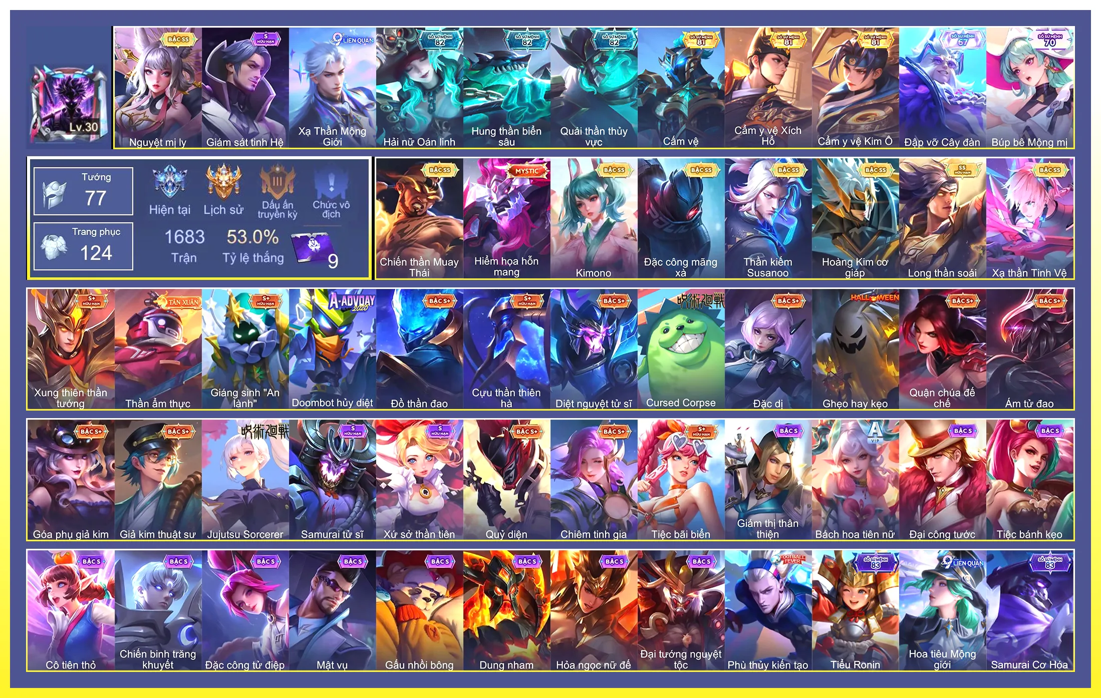 Laville Xạ Thần Tinh Vệ, Raz Chiến thần Muay Thái, Yorn Long thần soái, Liliana Nguyệt mị ly, Richter Kiếm thần Susanoo, Capheny Kimono, Bijan Hoàng kim cơ giáp, Quillen Đặc công mãng xà…