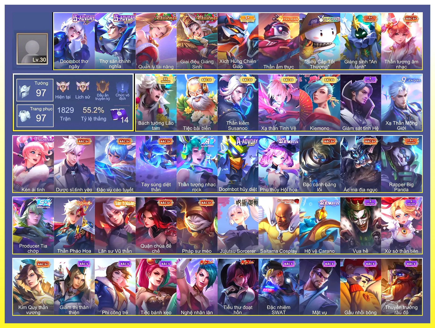 Laville Xạ Thần Tinh Vệ, Airi Kiemono, Gildur Tiệc Bãi Biển, Richter Kiếm thần Susanoo, Cresht Bách Tướng Lão Tam…