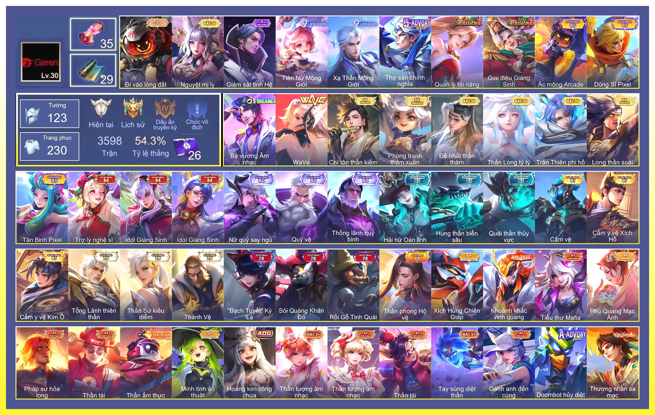 Valhein Đệ nhất thần thám, Violet Thần long tỷ tỷ, Yorn Long thần soái, Murad Chí tôn thần kiếm, Elsu Trấn thiên phi hồ, Liliana Nguyệt mị ly, Yena WaVe, Fennik Phong Tranh Thám Xuân…