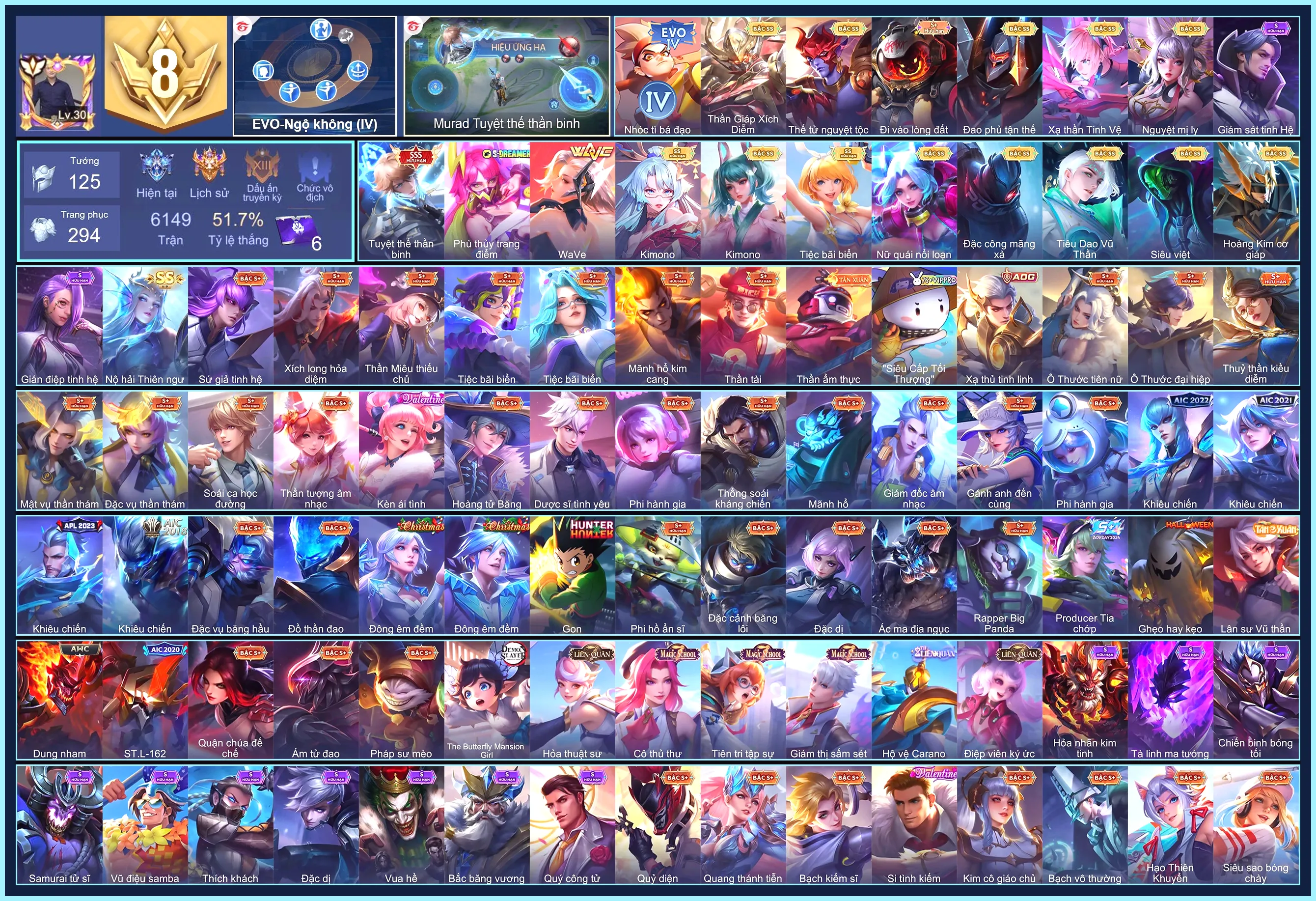 (VIP 8) Murad Tuyệt thế thần binh, Khỉ EVO 4, Tulen Tiêu Dao Vũ Thần, Capheny Kimono, Veres Kimono, Yena WaVe, Quillen Đặc công mãng xà, Bijan Hoàng kim cơ giáp...