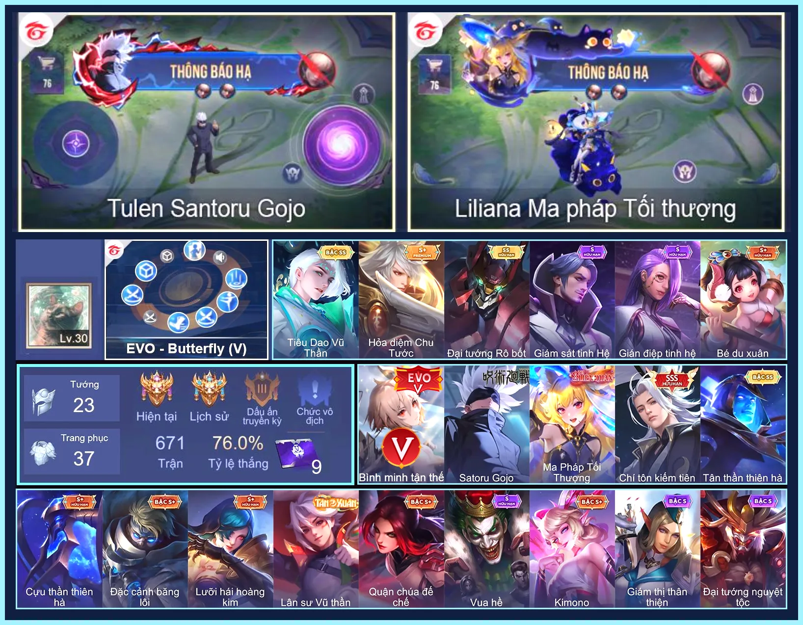 But EVO 5, Tulen Satoru Gojo, Liliana Ma Pháp Tối Thượng, Tulen Chí tôn kiếm tiên...