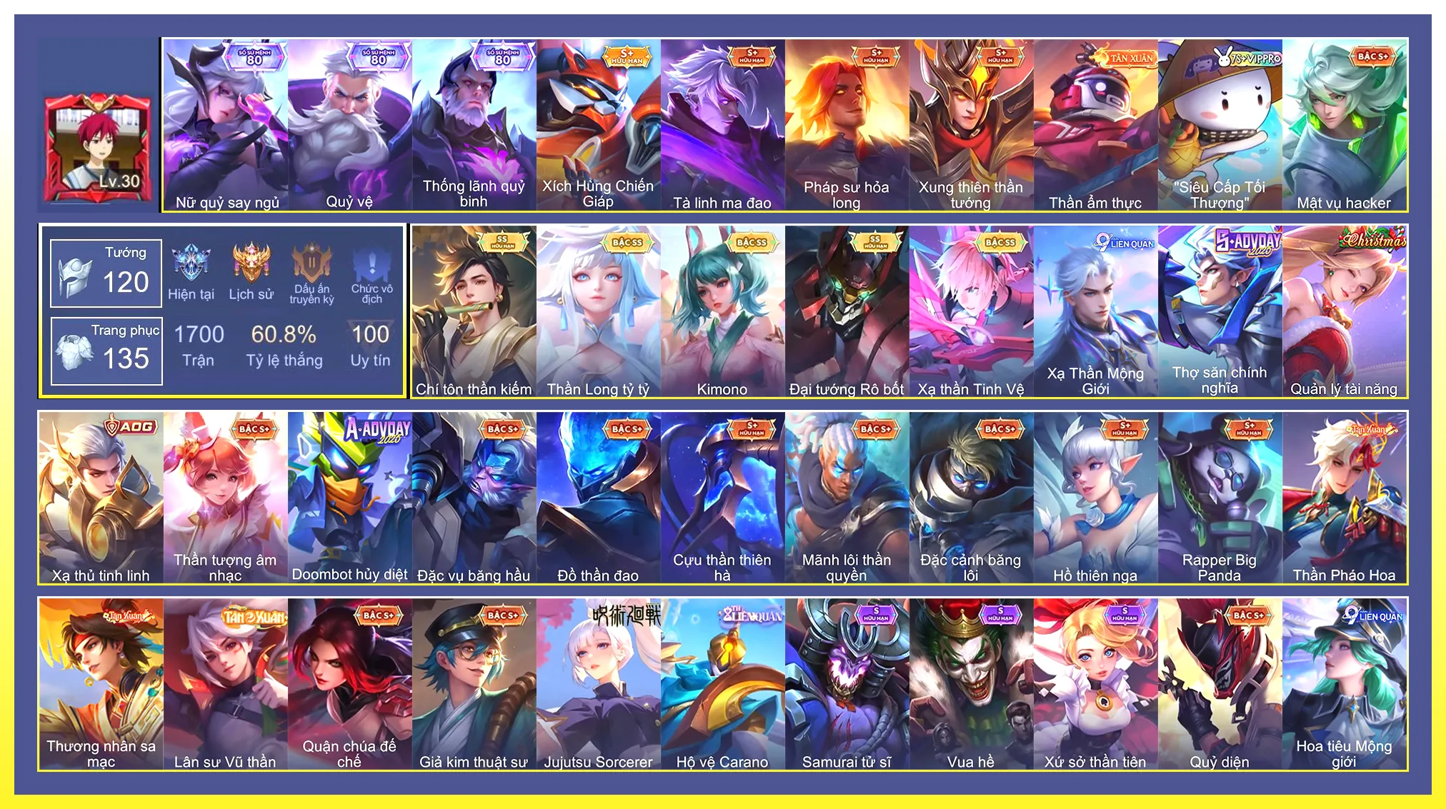 Violet Thần long tỷ tỷ, Capheny Kimono, Maloch Đại Tướng Robot, Laville Xạ Thần Tinh Vệ, Murad Chí tôn thần kiếm, Richter Thần Kiếm Susanoo…