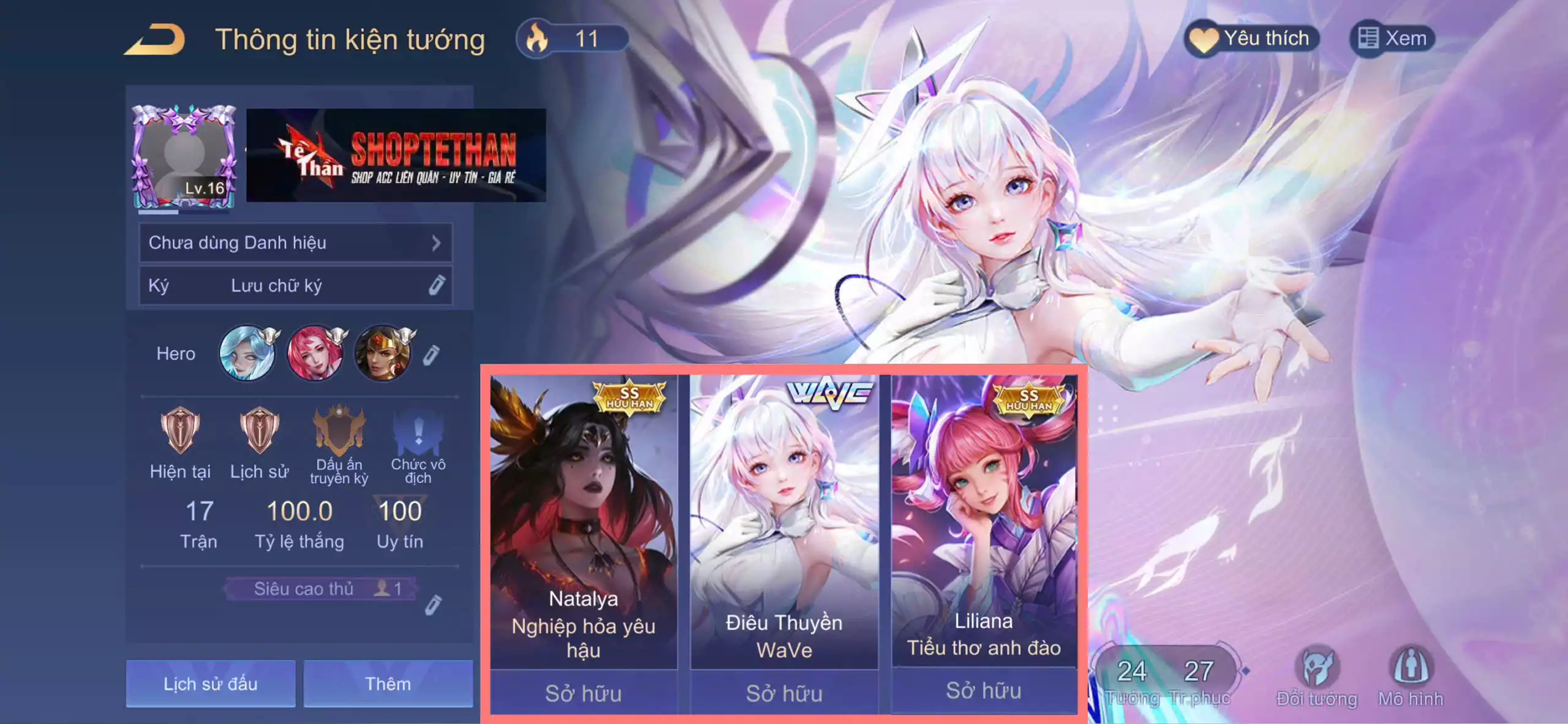 Natalya nghiệp hỏa yêu hậu, Liliana Tiểu thơ anh đào, Điêu Thuyền WaVe... TRẮNG THÔNG TIN