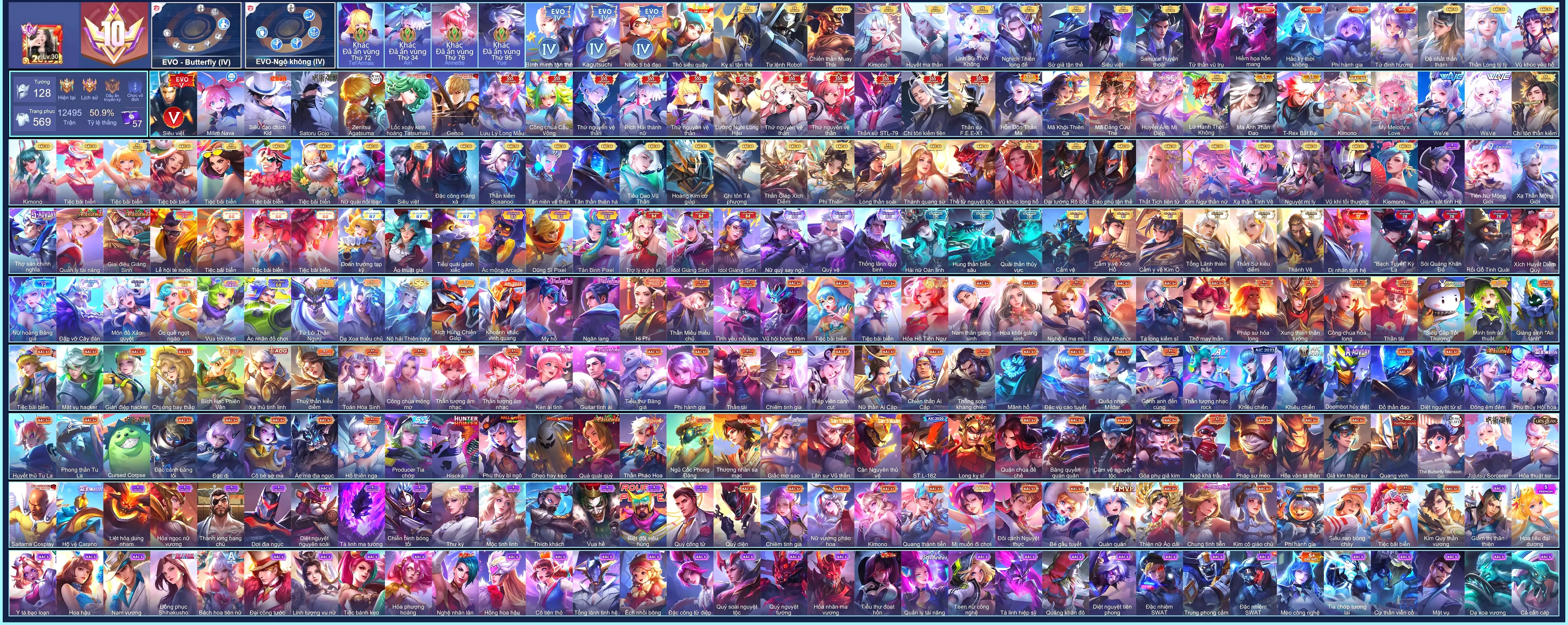 (VIP 10) 11 SKIN SSS, Krixi Lốc Xoáy Kinh Hoàng, Murad Zenitsu Agatsuma, Hayate Siêu đạo chích Kid, Errol Genos, Tulen Satoru Gojo, Qi Milim Nava...