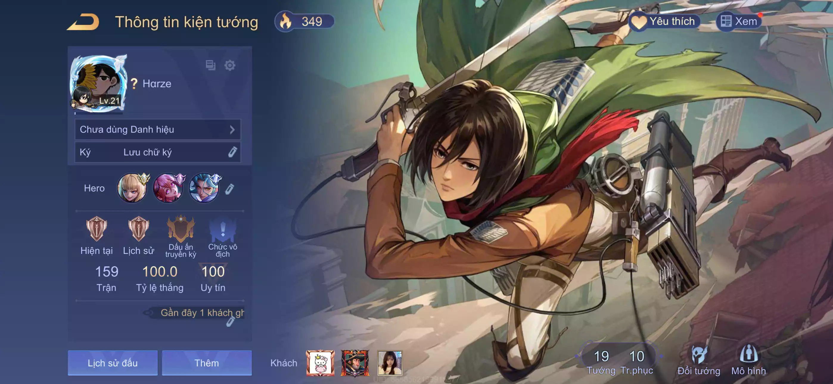 Aoi Mikasa Ackermann full phụ kiện, trắng thông tin