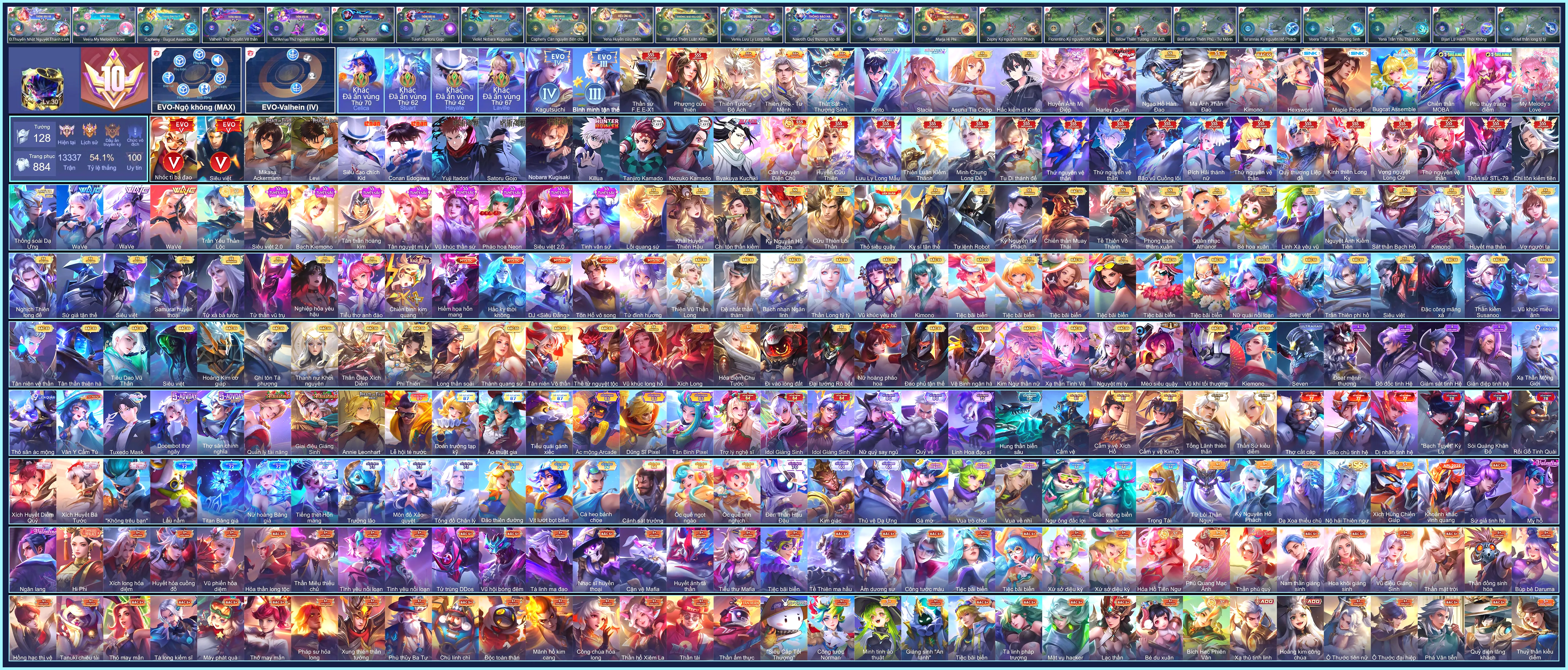 (VIP 10) Khỉ EVO 5 Max, 16 SKIN ANIME VIP, 19 SKIN SSS... GỐC GARENA, CÓ AVATAR, CHỈ CÀI SDT