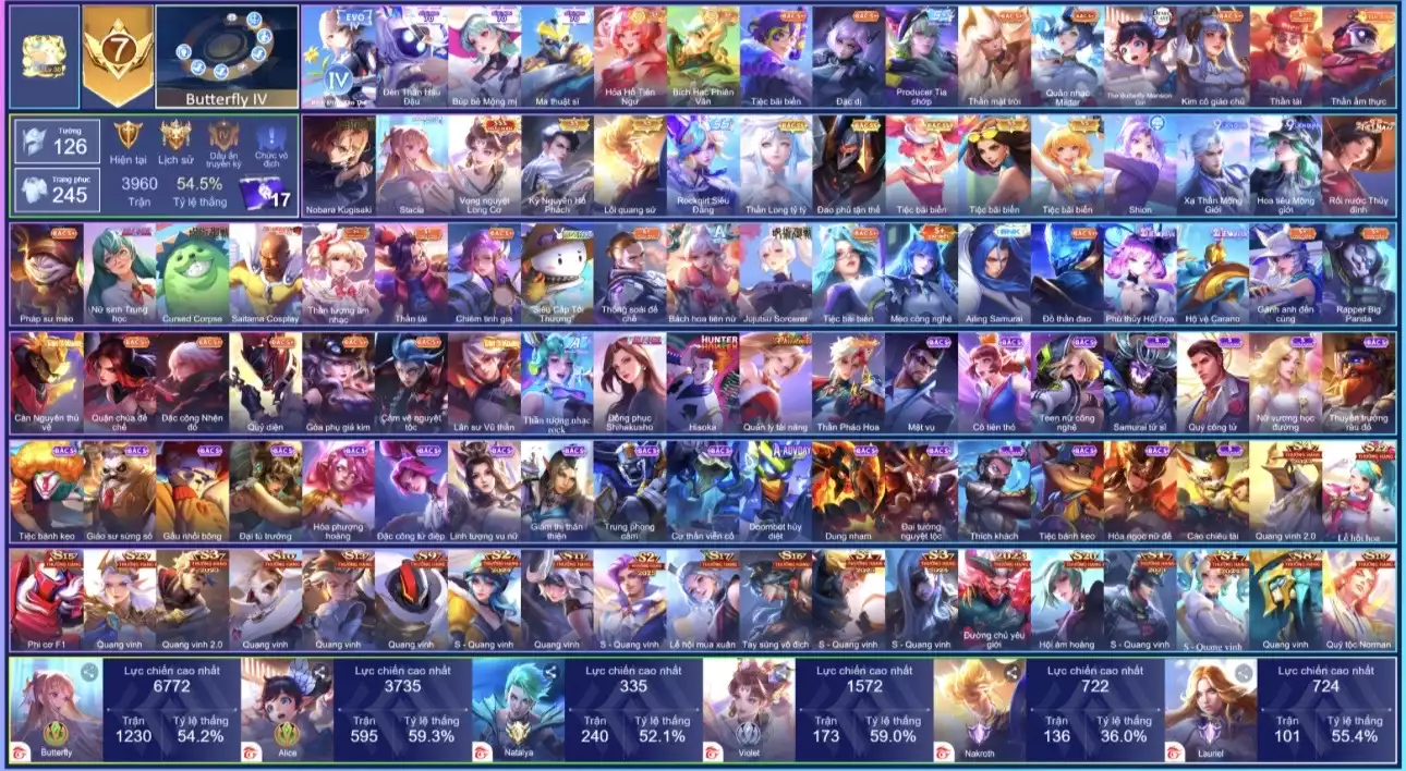 Butterfly V2, Violet Nobara, Violet Vọng Nguyệt, Nak Lôi, Flo Kỷ Nguyên,..