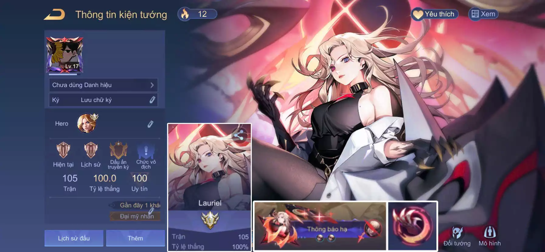 ACC REG: Lauriel thứ nguyên vệ thần, full phụ kiện, sẳn tướng, free đổi tên, trắng thông tin