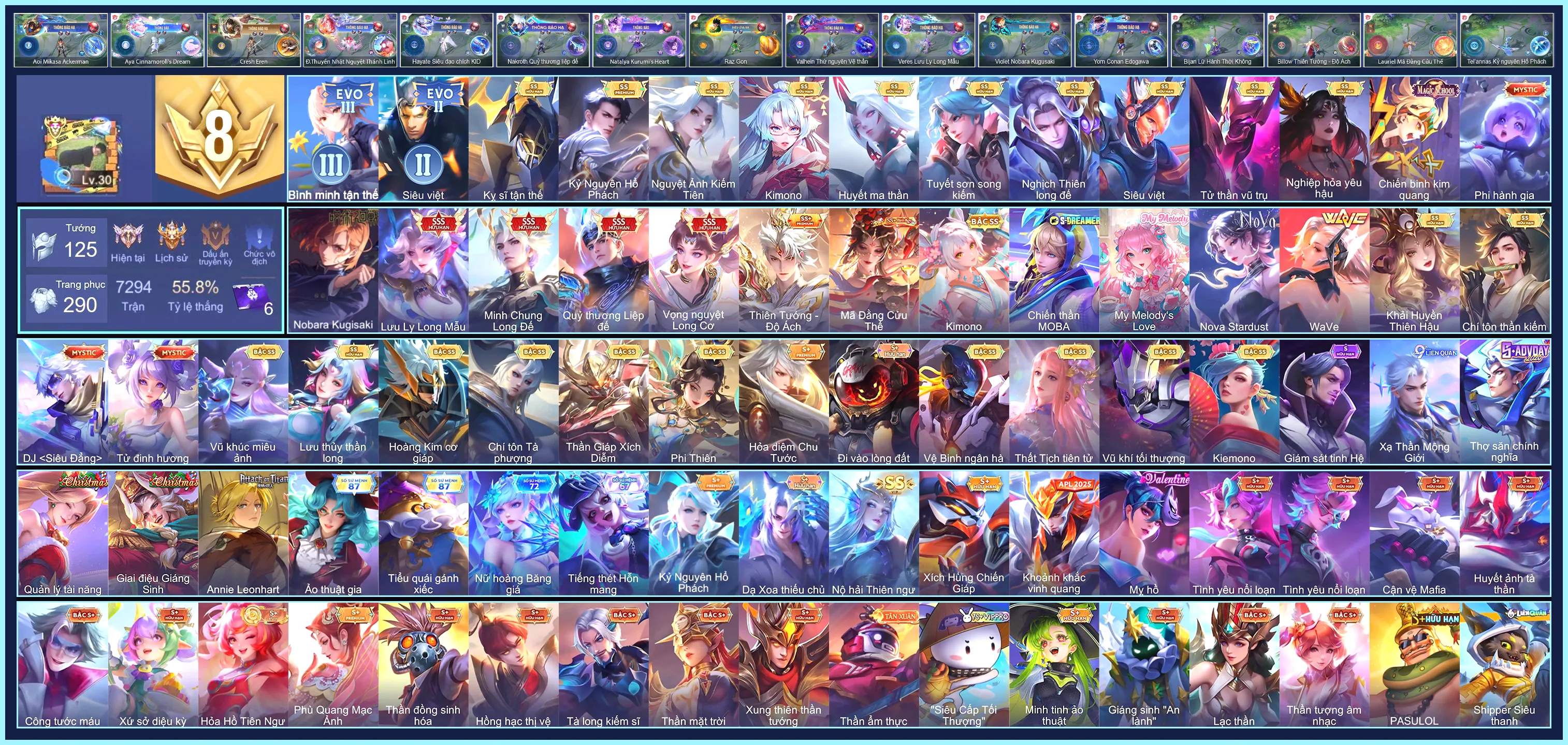 Violet Nobara Kugisaki,Violet Vọng nguyệt Long Cơ, Triệu Vân Minh Chung Long Đế, Nakroth Quỷ Thương Liệp Đế, Veres Lưu ly Long mẫu... CHỈ CÀI MAIL