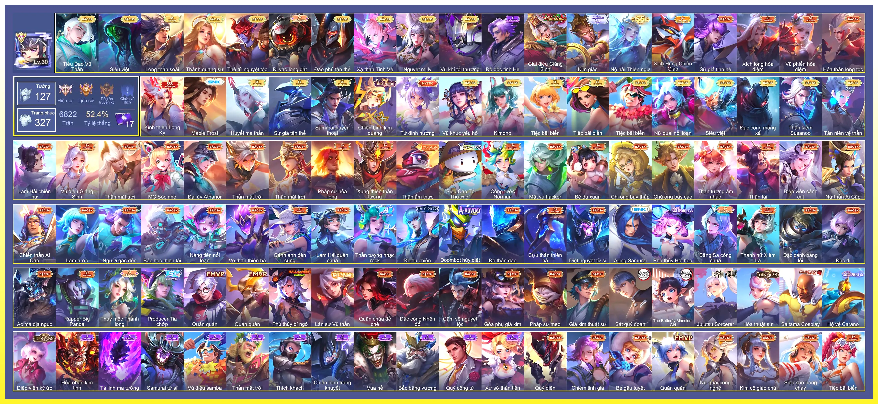 Taara Tiệc bãi biển, Lauriel Thánh quang sứ, Richter Thần Kiếm Susanoo, Ryoma Samurai Huyền thoại, Quillen Đặc công mãng xà….