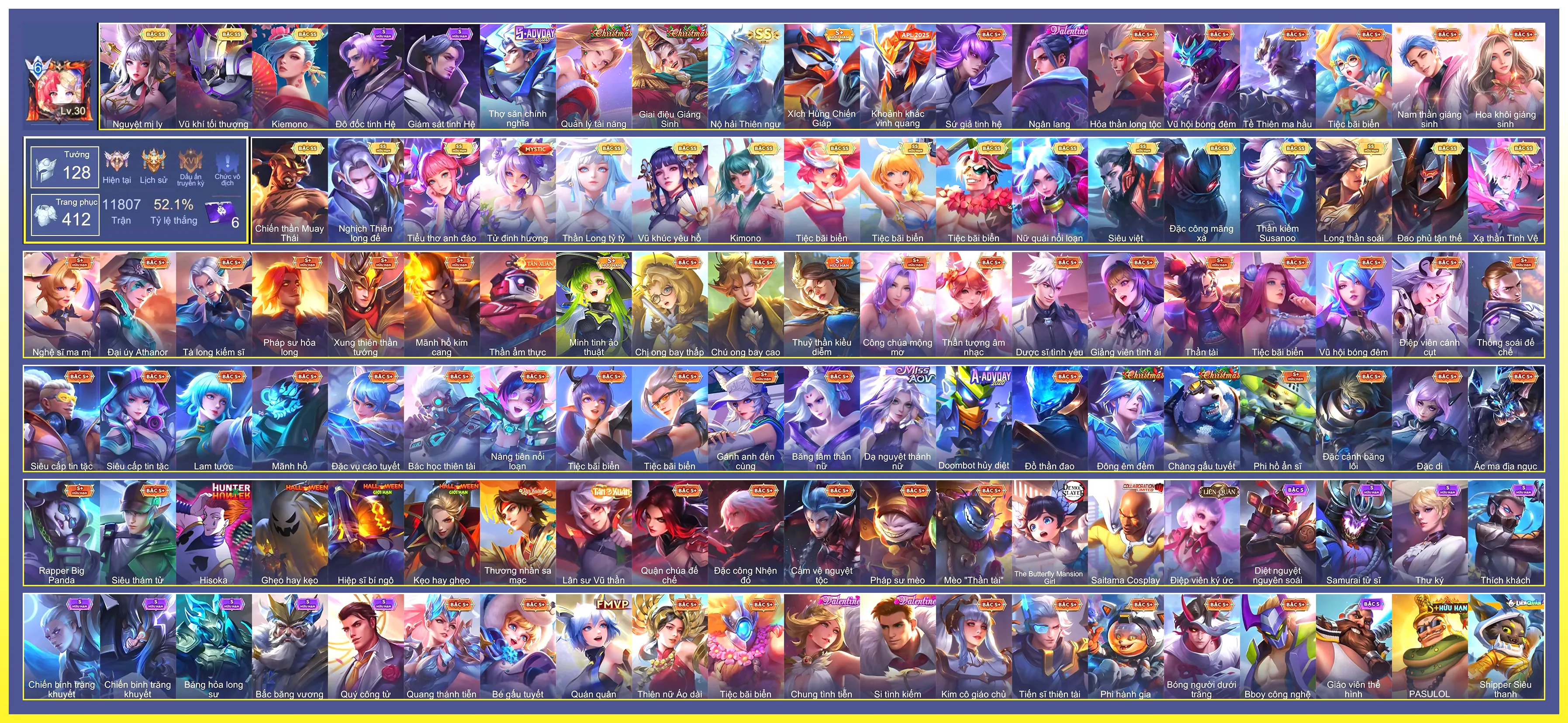 Richter Thần Kiếm Susanoo, Liliana Nguyệt mị ly, Liliana Tiểu thơ anh đào, Quillen Đặc công mãng xà, Quillen Nghịch thiên long đế, Capheny Kimono, Laville Xạ Thần Tinh Vệ…