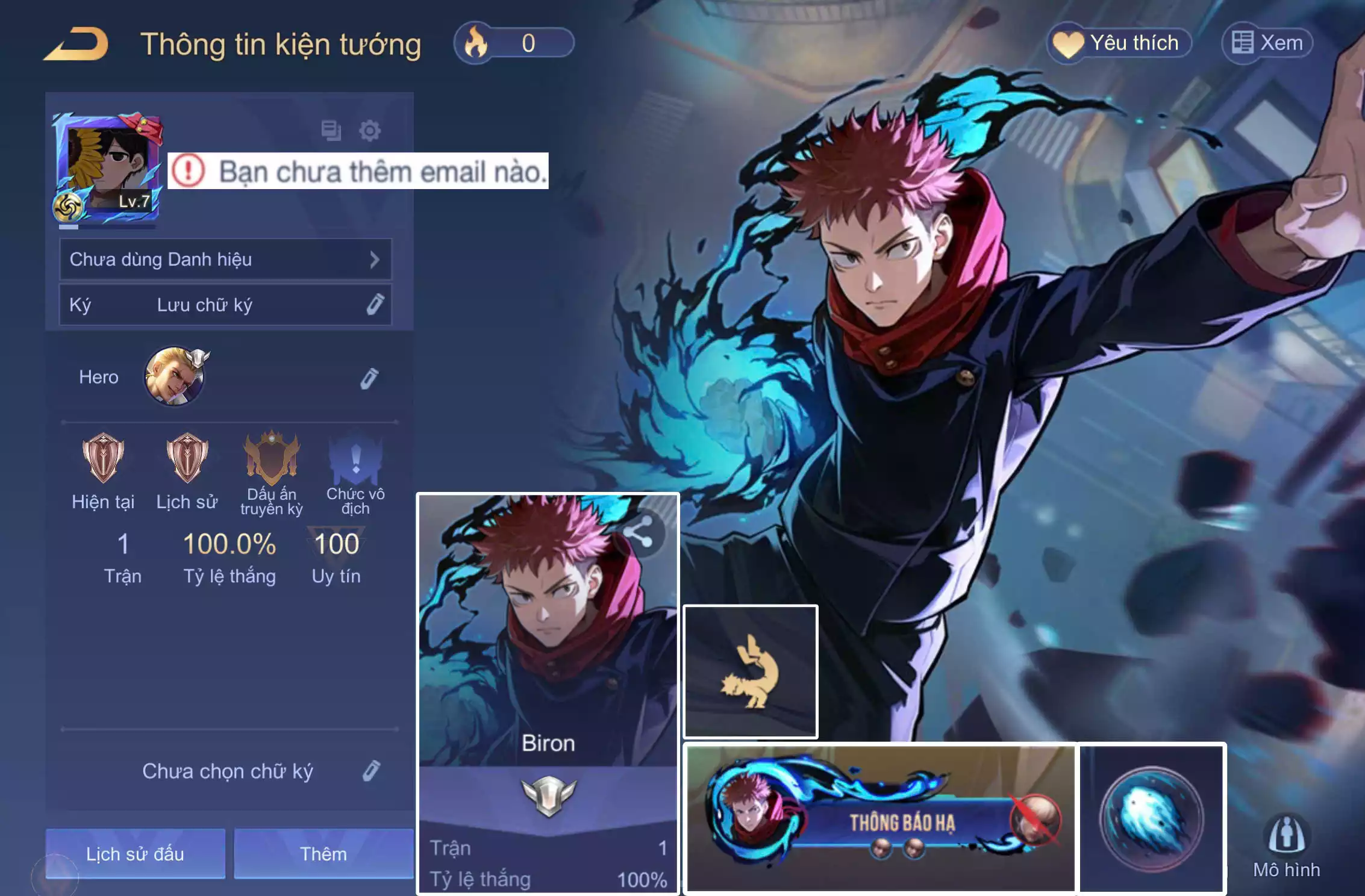 ACC REG: Biron Yuji Itadori, full phụ kiện, sẵn tướng, free đổi tên, trắng thông tin