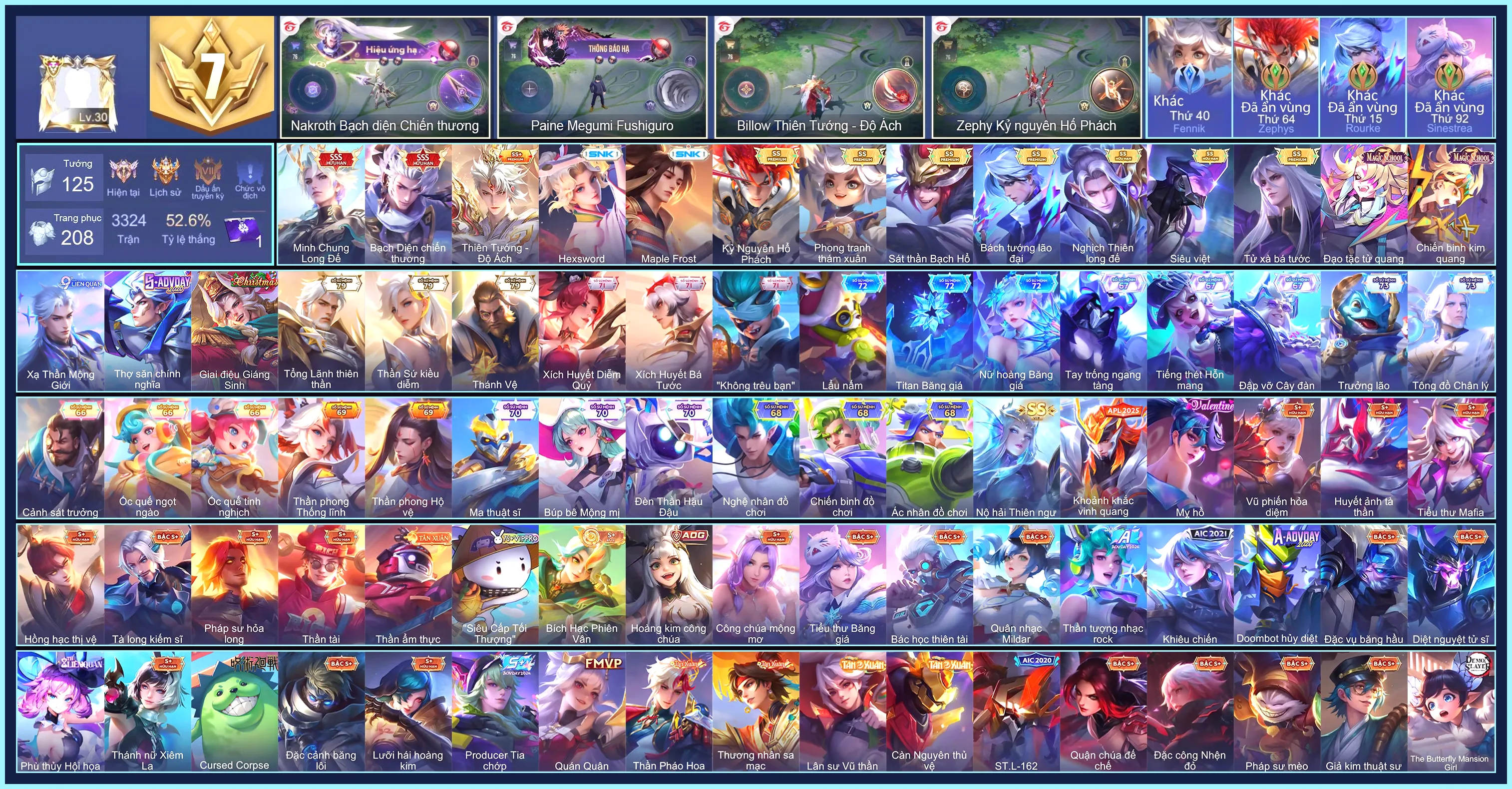 Triệu Vân Minh Chung Long Đế, Nakroth Bạch diện chiến thương, Ryoma Maple Frost, Charlotte Hexsword... CHỈ CÀI SDT