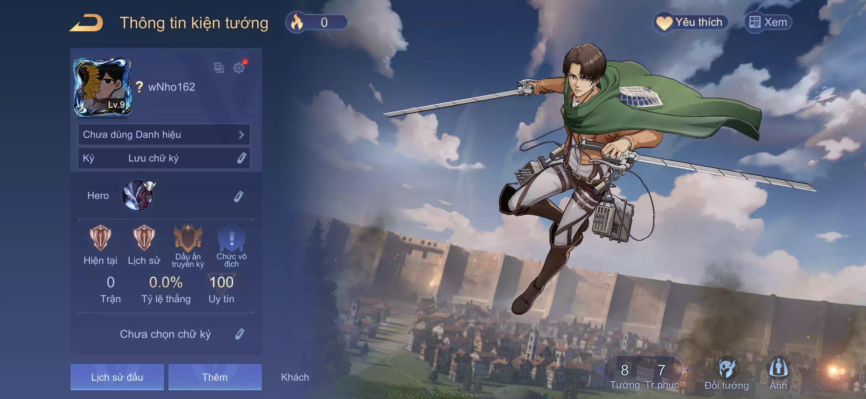 ACC REG: Nakroth Levi full phụ kiện, sẳn tướng, trắng thông tin