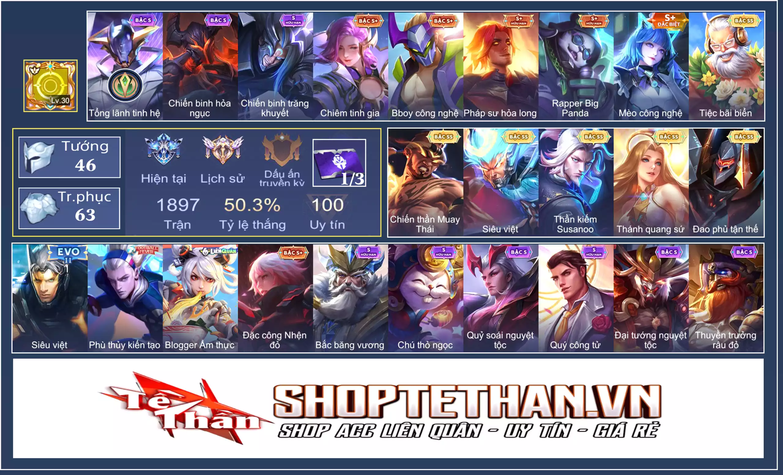 Ảnh Raz chiến thần muay thái, Ngộ không siêu việt, Lauriel thánh quang sứ, Omen đao phủ tận thế, Richter thần kiếm Susanoo