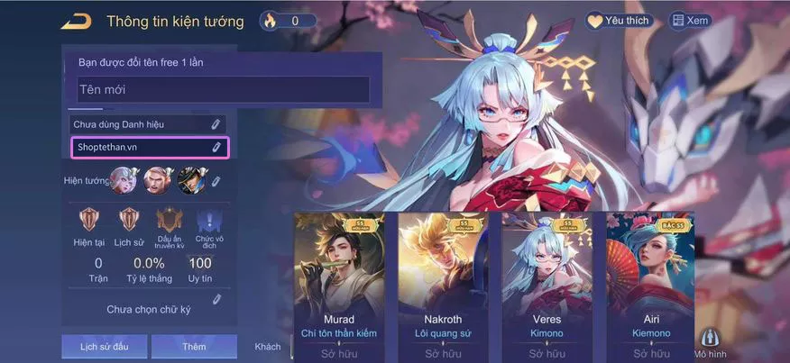 Ảnh Nakroth lôi, Murad chí tôn, Veres kimono, Airi kimono… trắng thông tin