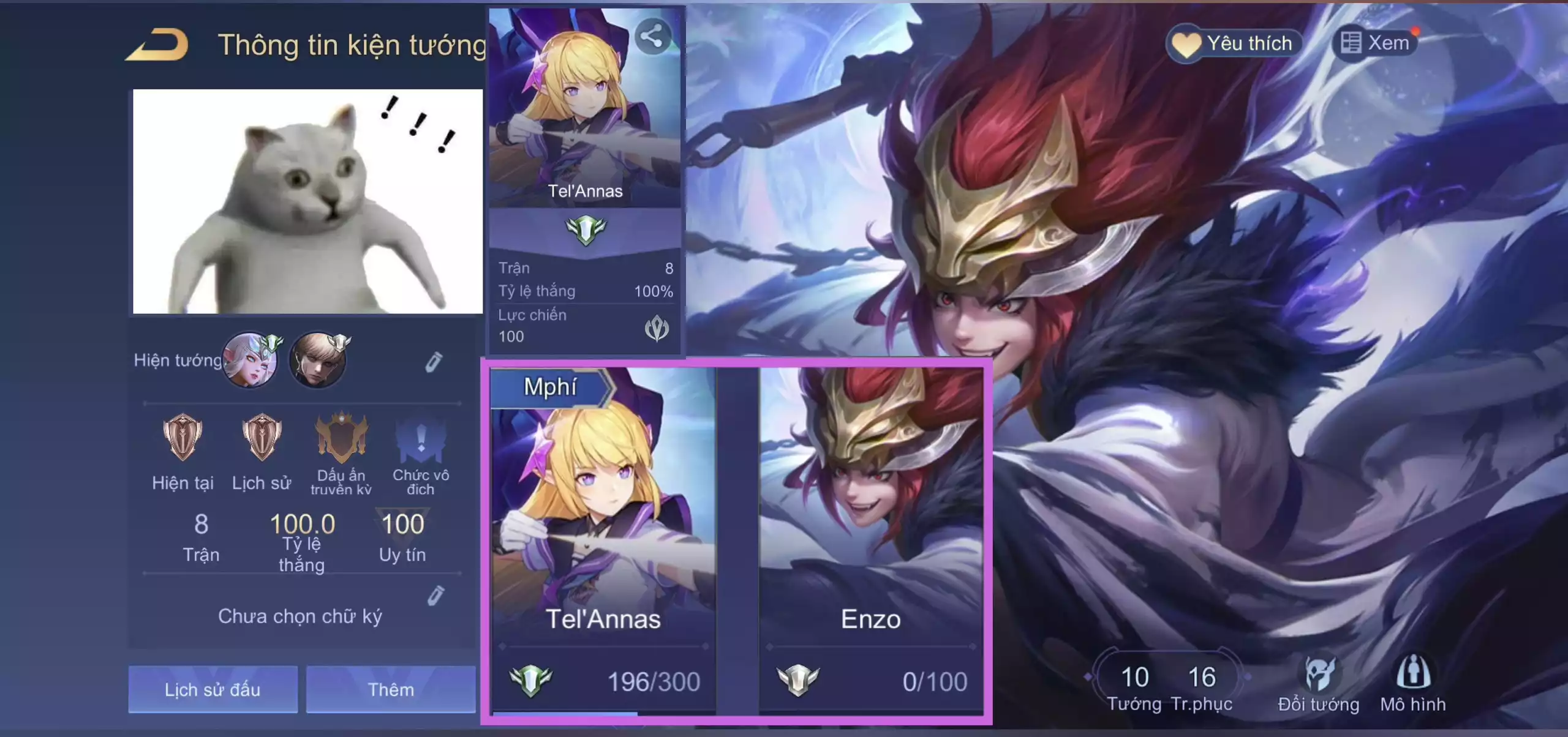 Ảnh Acc reg Enzo sát thần bạch hổ, Telannas thứ nguyên vệ thần... trắng thông tin