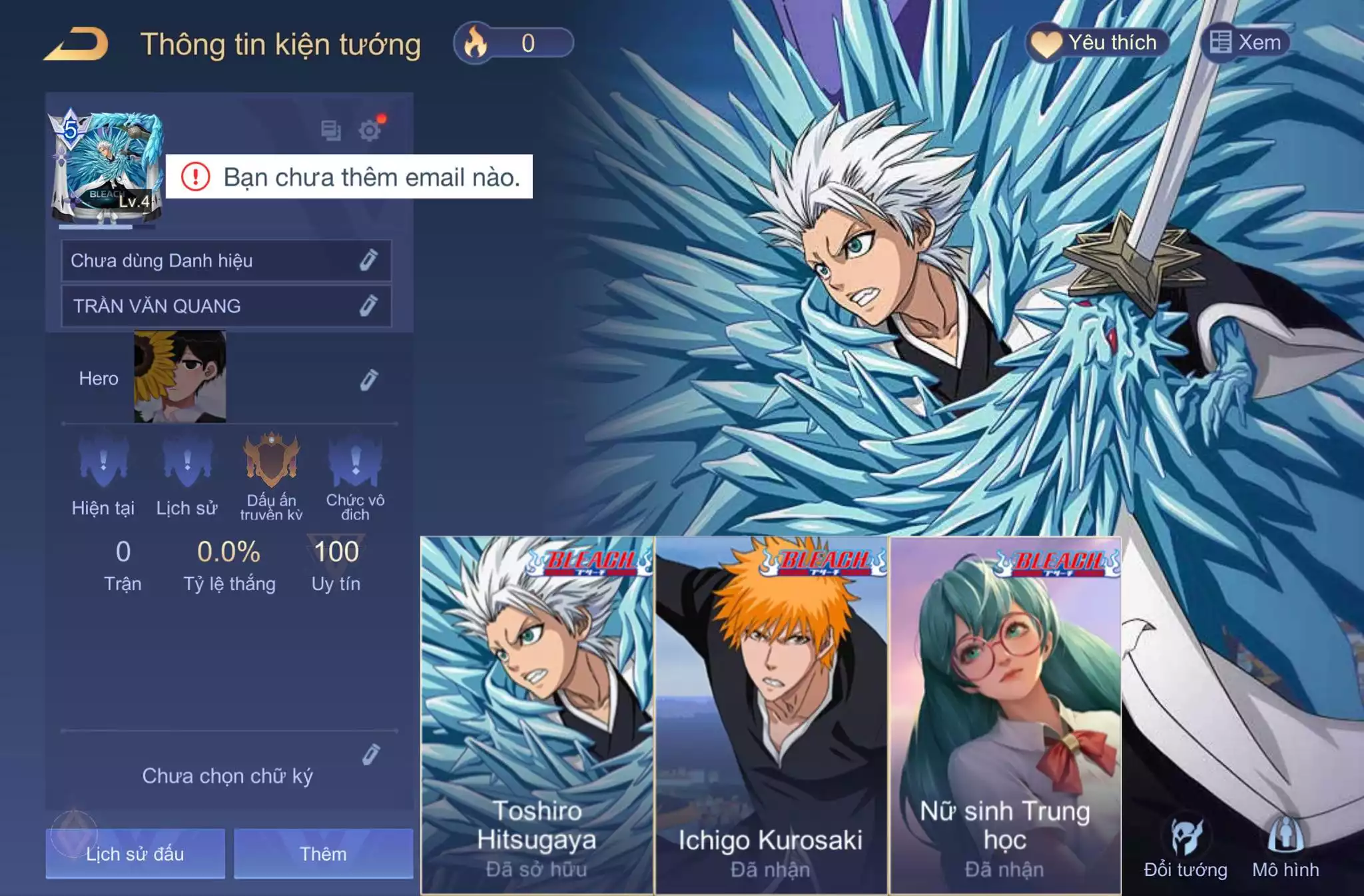 ACC REG LIÊN QUÂN: Bright Toshiro Hitsugaya, Lữ Bố Ichigo kurosaki, Annatte nữ sinh trung học... free đổi tên, trắng thông tin