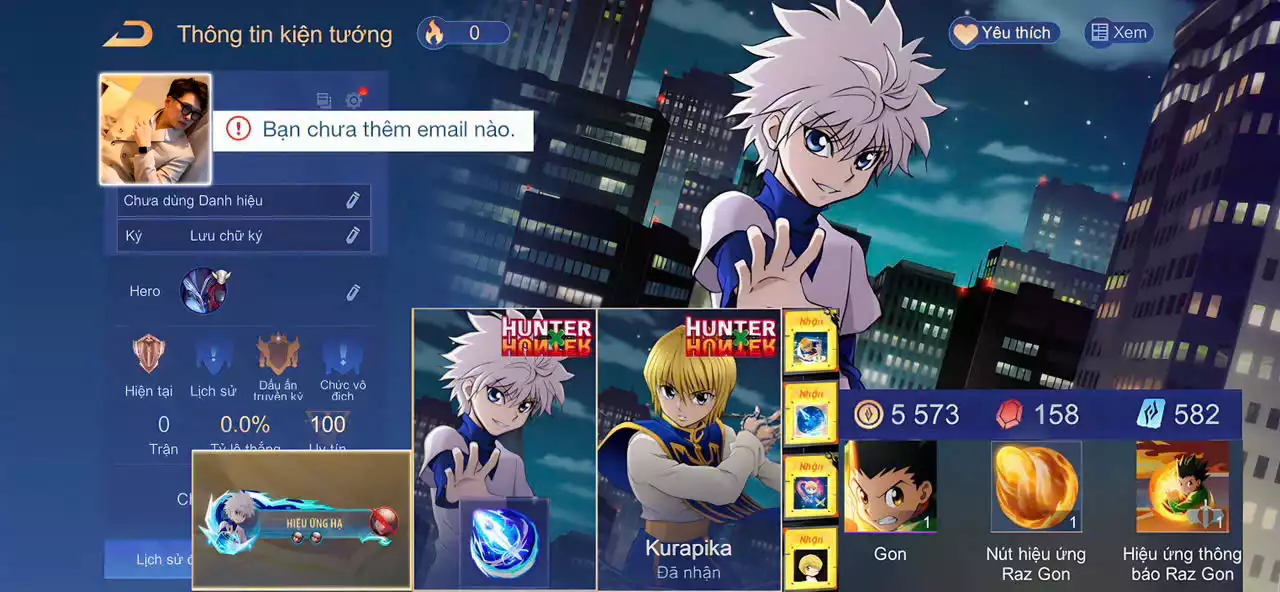 ACC REG: Nakroth Killua, Enzo kurapika, Raz gon... dư 262 quân huy, free đổi tên, trắng thông tin