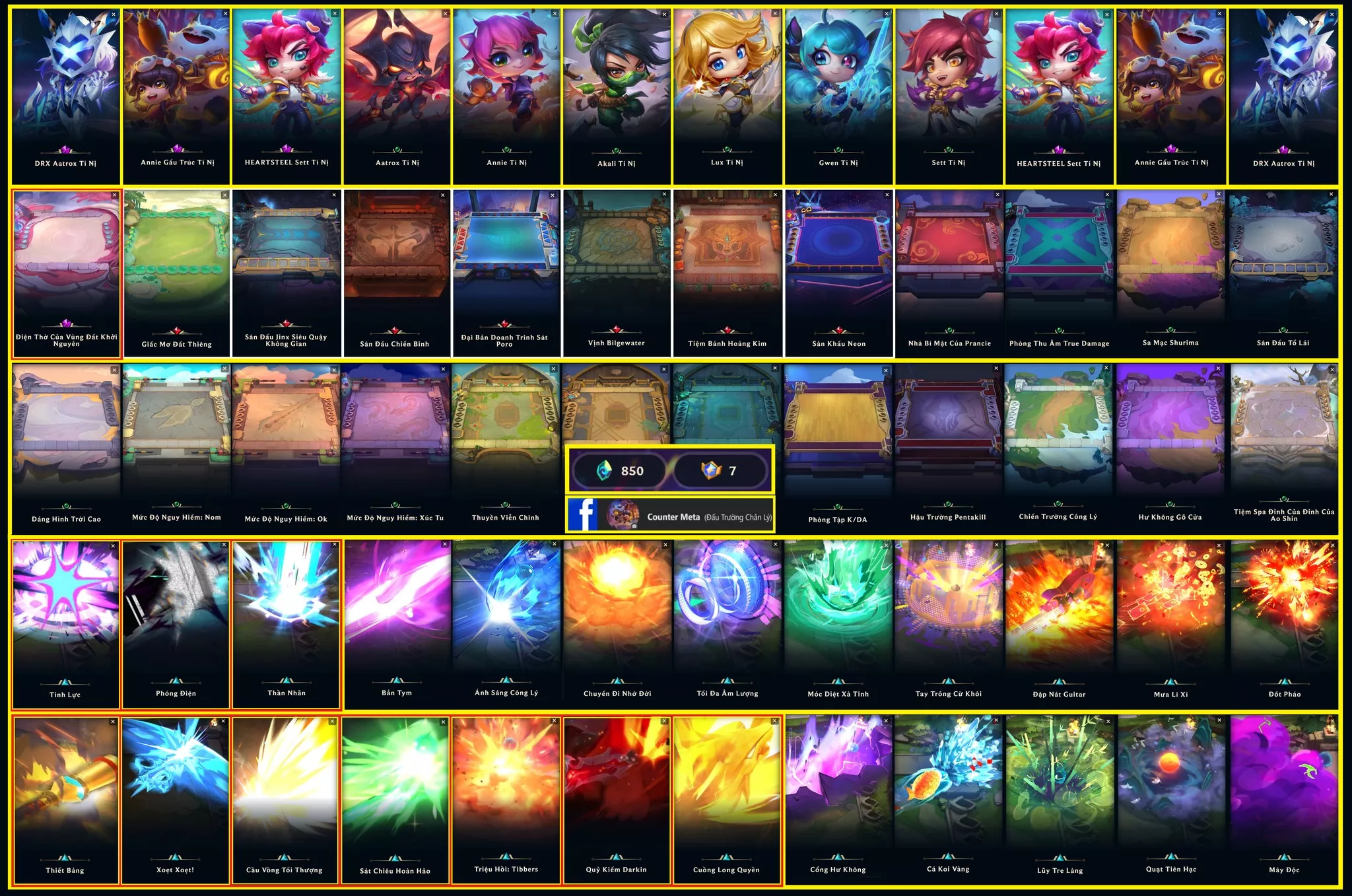 🔰 3 PET TÍM ▶ 1 SÀN TÍM ▶ 6 TÍ NỊ ▶ DRX AATROX TÍ NỊ ✅ ANNIE GẤU TRÚC TÍ NỊ ✅ SET HEARTSTEEL TÍ NỊ  ▶ SÀN - ĐIỆN THỜ VÙNG ĐẤT KHỞI NGUYÊN ⬆️ 7 HUY HIỆU THẦN THOẠI - 850 PHA LÊ ⬆️ 7/10 HUY HIỆU QUY ĐỔI THÊM PET - SÀN TÍM MỚI