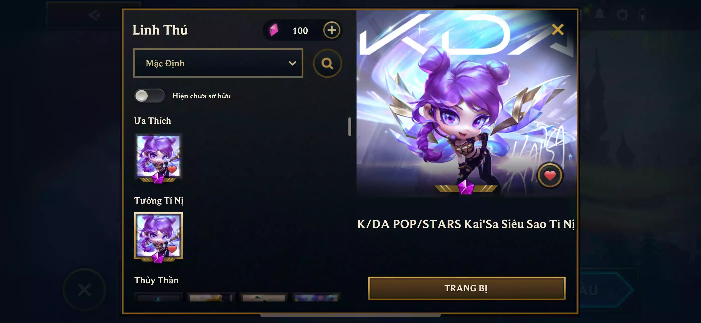 Ảnh 🔰 CẶP PET TÍM - SÀN TÍM [ TOP GAME ] 🌠 KAISA K/DA SIÊU SAO POP STARS TÍ NỊ - HÀNG HIỆU ⬆️ SÀN - BỒNG LAI TIÊN CẢNH ✅ 2 HUY CHƯƠNG THẦN THOẠI ✅ 200 PHA LÊ XỨ SỞ 🍁 UNRANK ️🍁 CÓ THẺ ĐỔI TÊN INGAME