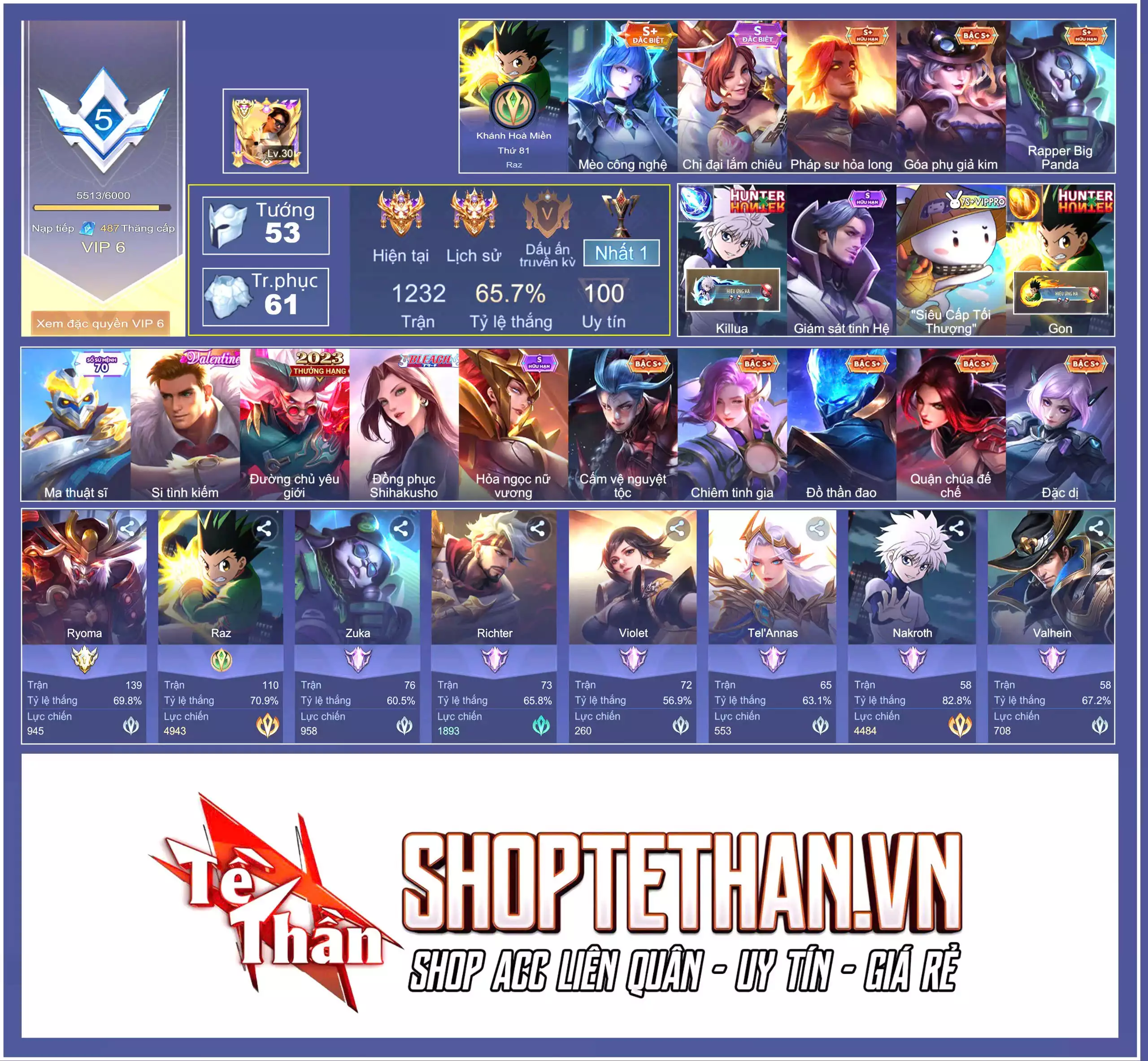 Ảnh Raz Gon, Nakroth Killua, Flo tinh hệ, Slizm thỏ 7 màu... CHỈ CÀI SDT