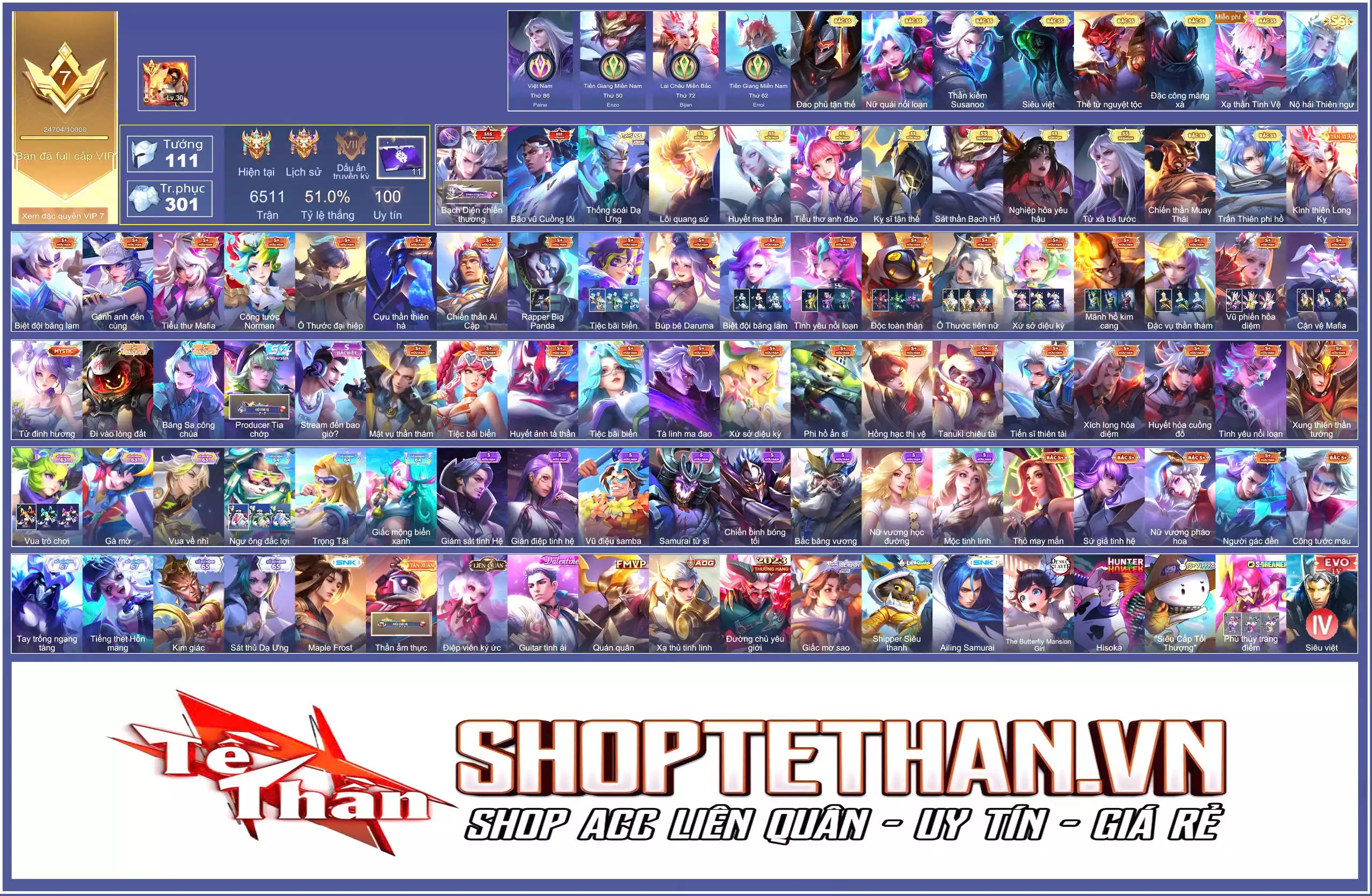 Ảnh Nakroth Bạch diện chiến thương, Raz Bão vũ Cuồng lôi, Violet huyết ma thần, Enzo sát thần, Nata nghiệp hoả yêu hậu...