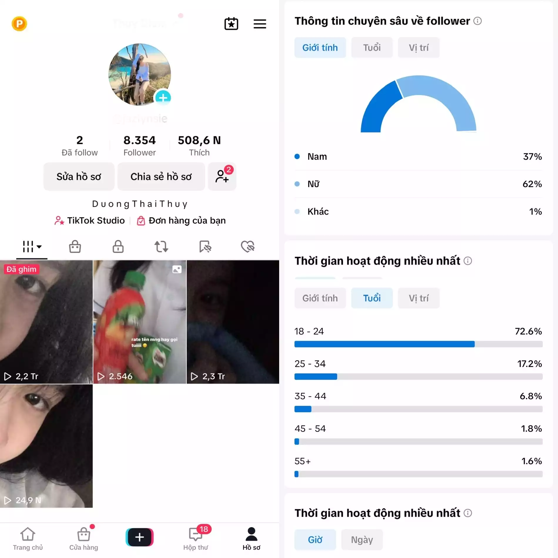 Cá Nhân Nữ - Follow VN - Có Live Studio, Tiktok Shop - An toàn, Bao đổi thông tin chính chủ.