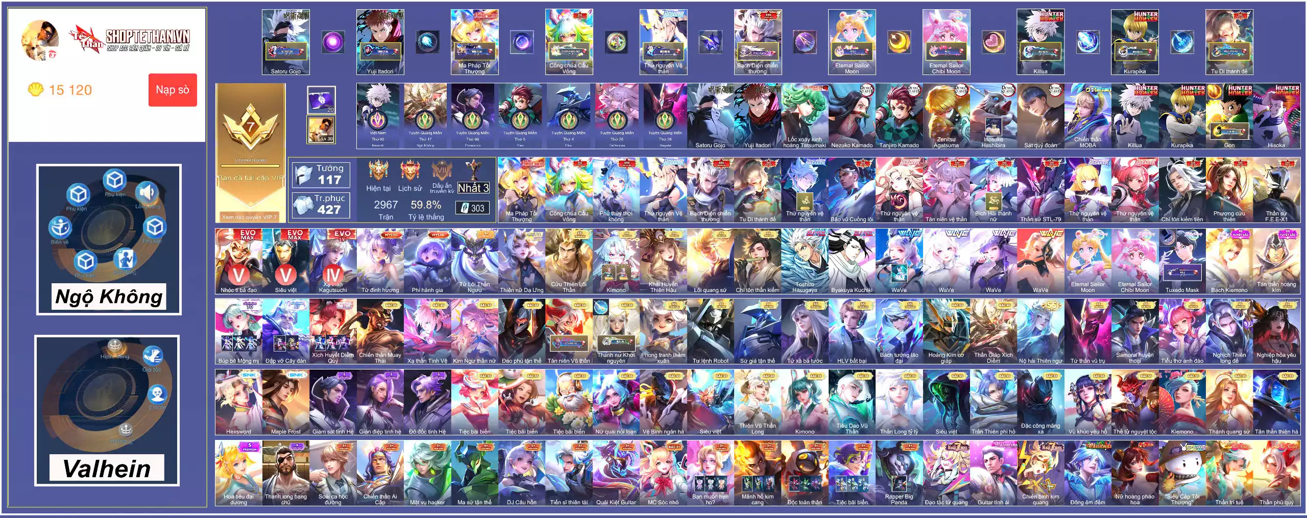 MÁC THÁCH ĐẤU, 17 SSS, Enzo Kurapika, Bright Toshiro Hitsugaya, Yan Tanjiro Kamado, Elandorr-Tuxedo, Biron Yuji Itadori, Murad Zenitsu Agatsuma, Nakroth Killua, Krixi Lốc Xoáy Kinh Hoàng, Tulen Satoru Gojo...