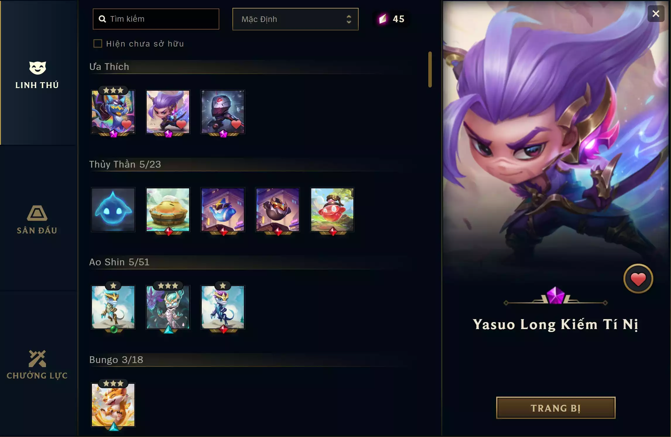 Ảnh 🔰 PET TÍM ▶ YASUO LONG KIẾM TÍ NỊ ▶ SIÊU PHẨM ZED TÍ NỊ ▶ WHISKER HIỂM HỌA SIÊU CẤP ⬆️ TRANG PHỤC - 300 SKIN ⬆️ CỰC KÌ NHIỀU SKIN VIP 🍁 UNRANK ĐƠN/ĐÔI ️🍁 RANK TFT - VÀNG IV 🍁 CÓ THẺ ĐỔI TÊN INGAME