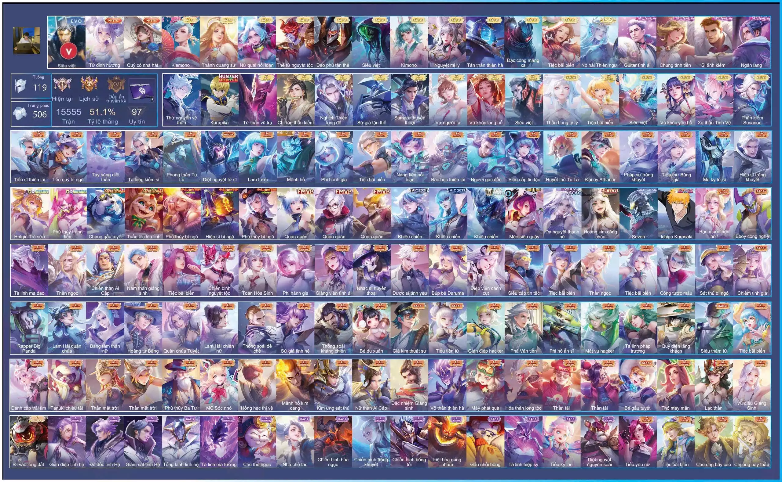 5xx skin : Nak Vệ Thần, Enzo Kurapika,  Hayate Tử Thần, Murad Chí Tôn, Quilen Nghịch Thiên, Violet Vợ Người ta,.. Dàn ss xịn