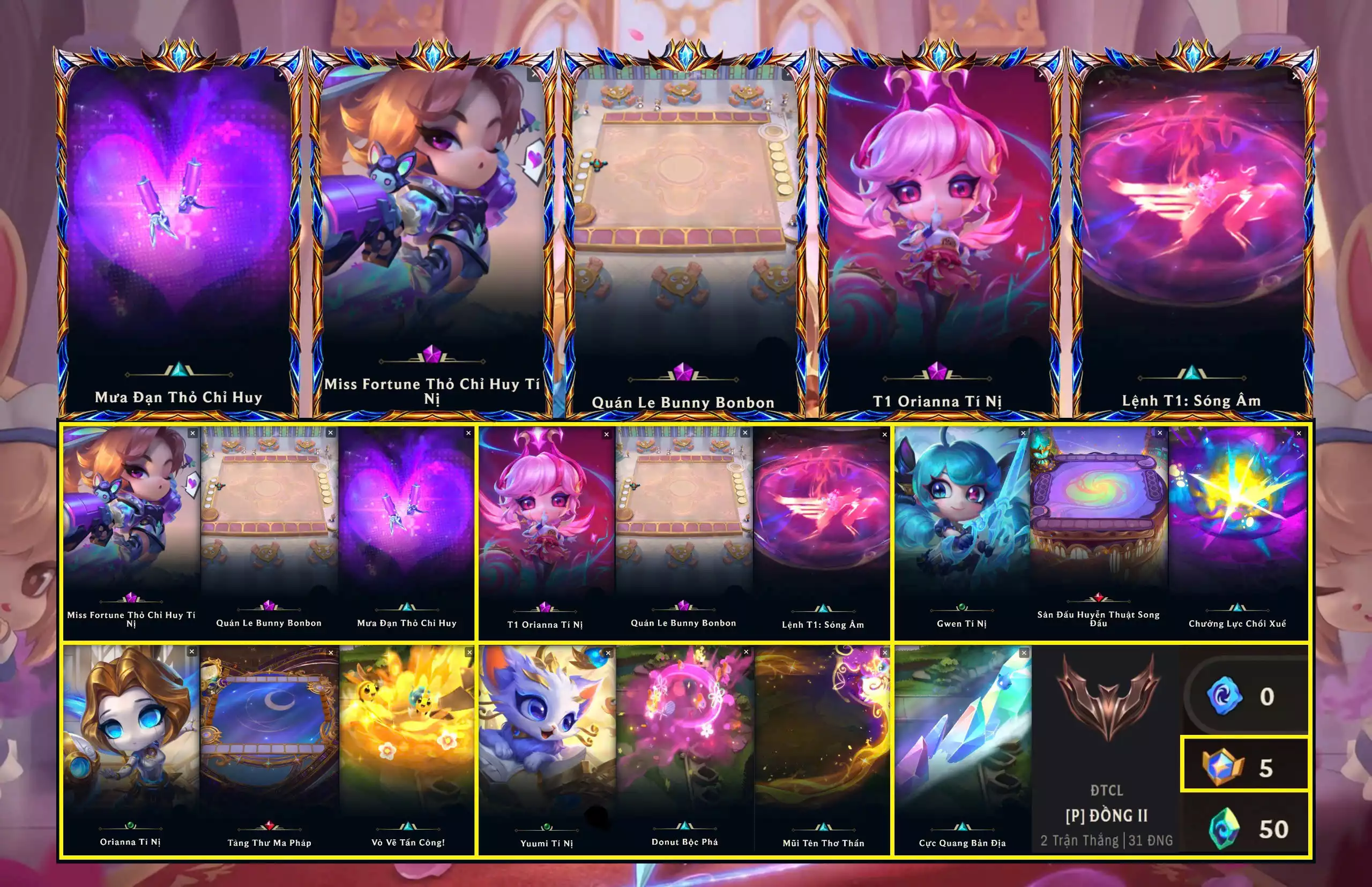 ACC TFT: Miss Fortune thỏ chỉ huy tí nị + Chưởng, T1 Orianna tí nị + Chưởng, Sân Quán Le Bunny Bonbon, dư 5 Huy Hiệu...