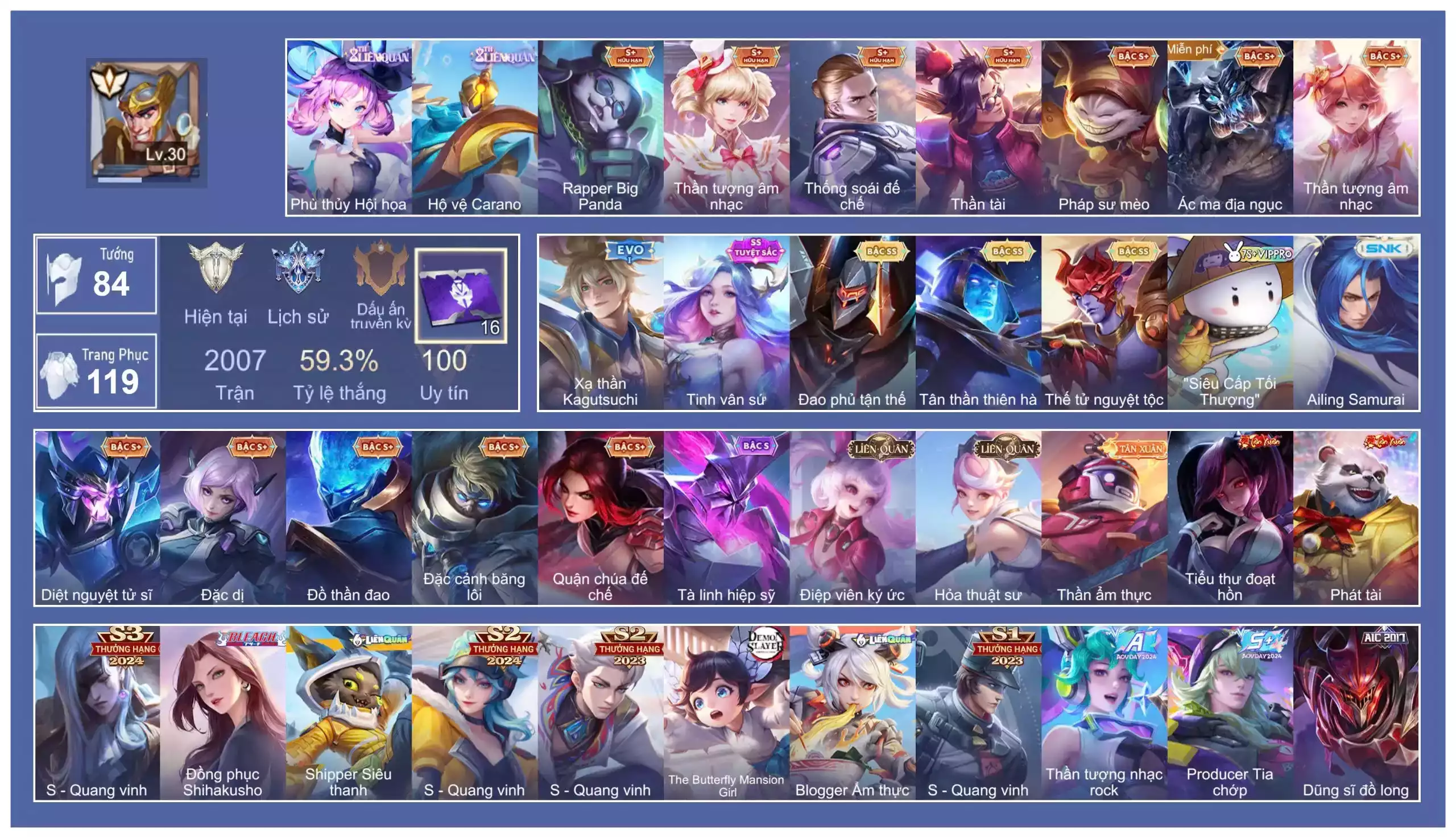 Ảnh Lau Tuyệt Sắc, Omen Đao Phủ, Tulen Tân Thần Thiên Hà, Yorn Thế Tử, Slimz Thỏ Bảy Màu,...Trắng all thông tin