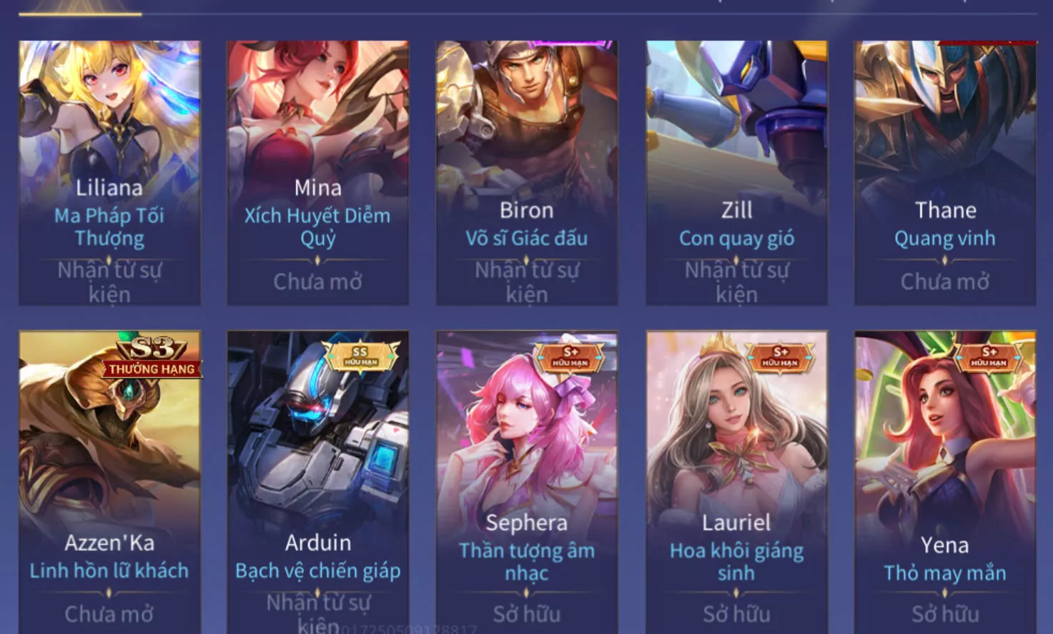 Ảnh FULL SKIN HỢP TÁC, GẦN FULL SKIN SSS(Thiếu Liliana), Mác Thách Đấu,  20 Ấn Cao Thủ, đổi được Avatar... Bảo hành đầy đủ