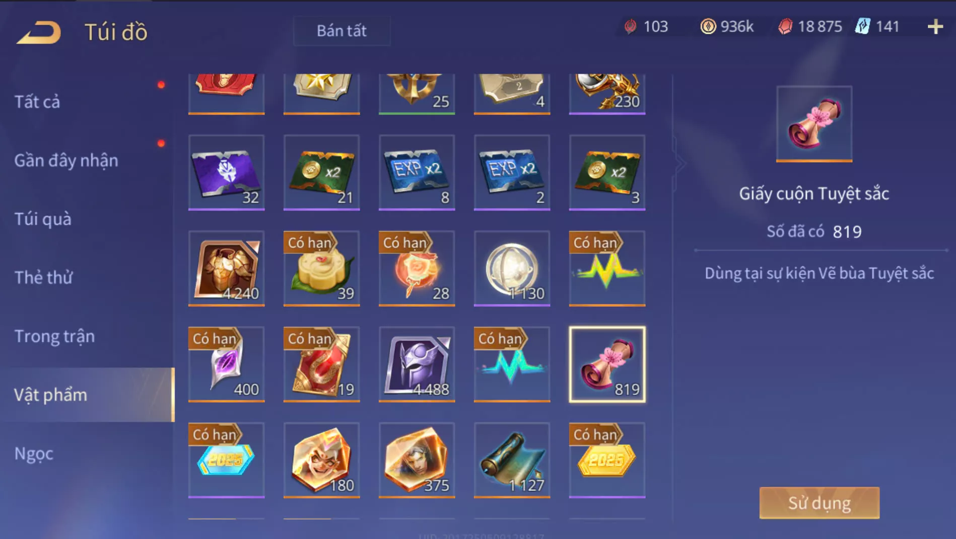 Ảnh FULL SKIN HỢP TÁC, GẦN FULL SKIN SSS(Thiếu Liliana), Mác Thách Đấu,  20 Ấn Cao Thủ, đổi được Avatar... Bảo hành đầy đủ
