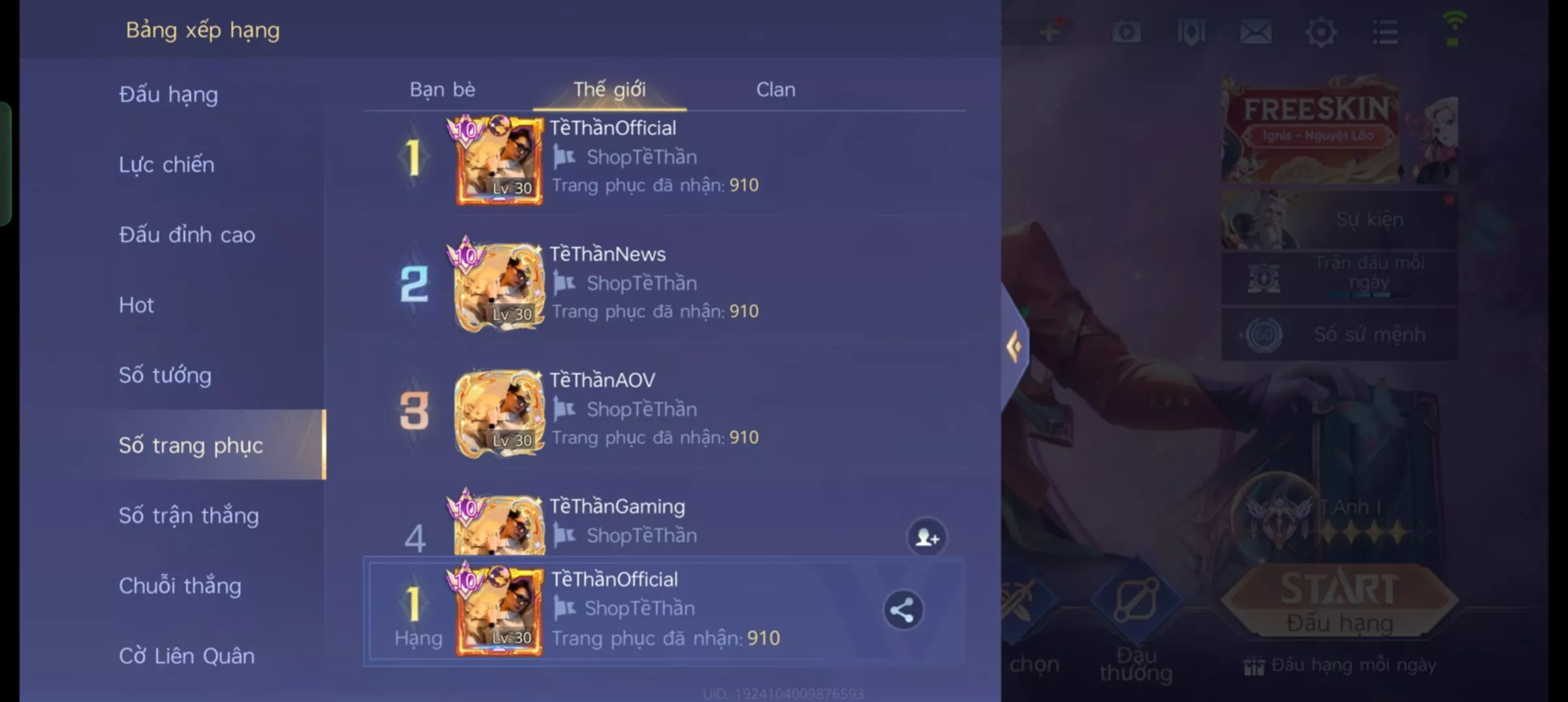 Ảnh ACC LIÊN QUÂN FULL SKIN, FULL ẤN CAO THỦ, MÁC THÁCH ĐẤU, 15 CỤC VÀNG, ĐỔI ĐƯỢC ALL THÔNG TIN, ĐỔI ĐƯỢC AVATAR