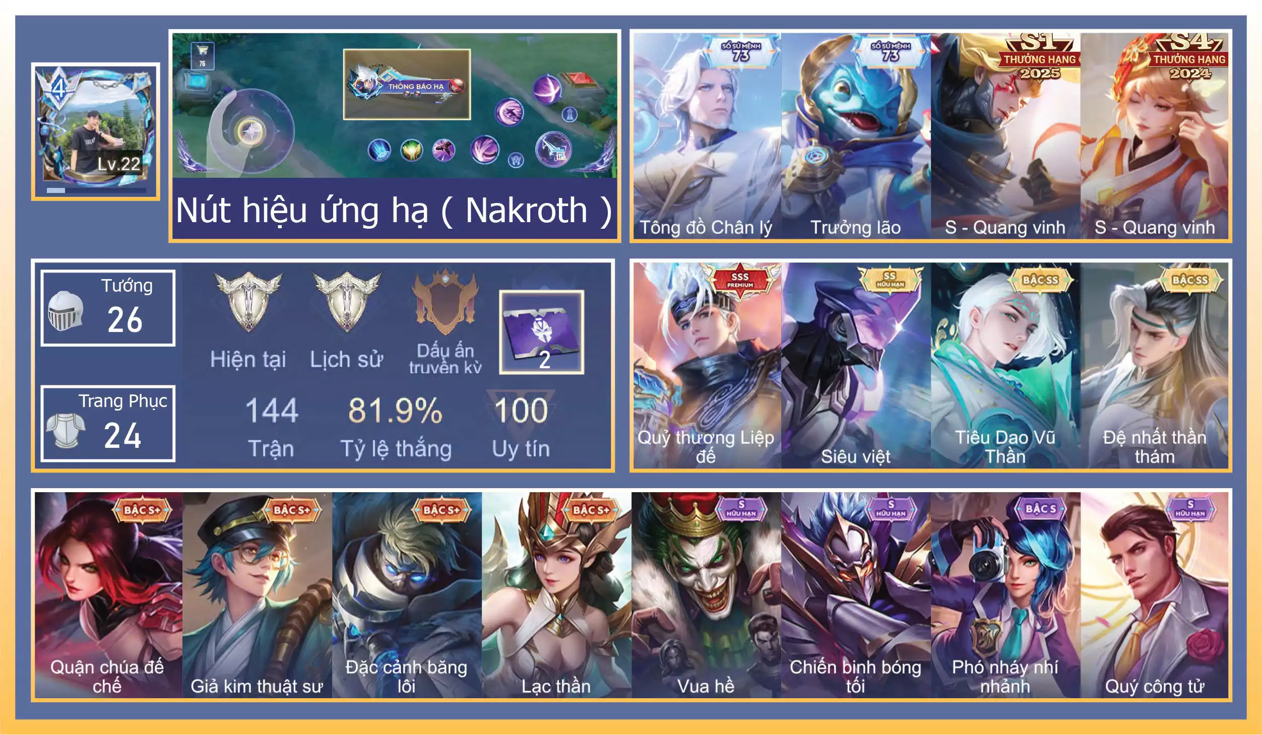 Nakroth Quỷ thương liệp đế, Zephys Siêu việt, Tulen Tiêu Dao Vũ Thần, Valhein Đệ nhất thần thám ... Mỗi SĐT