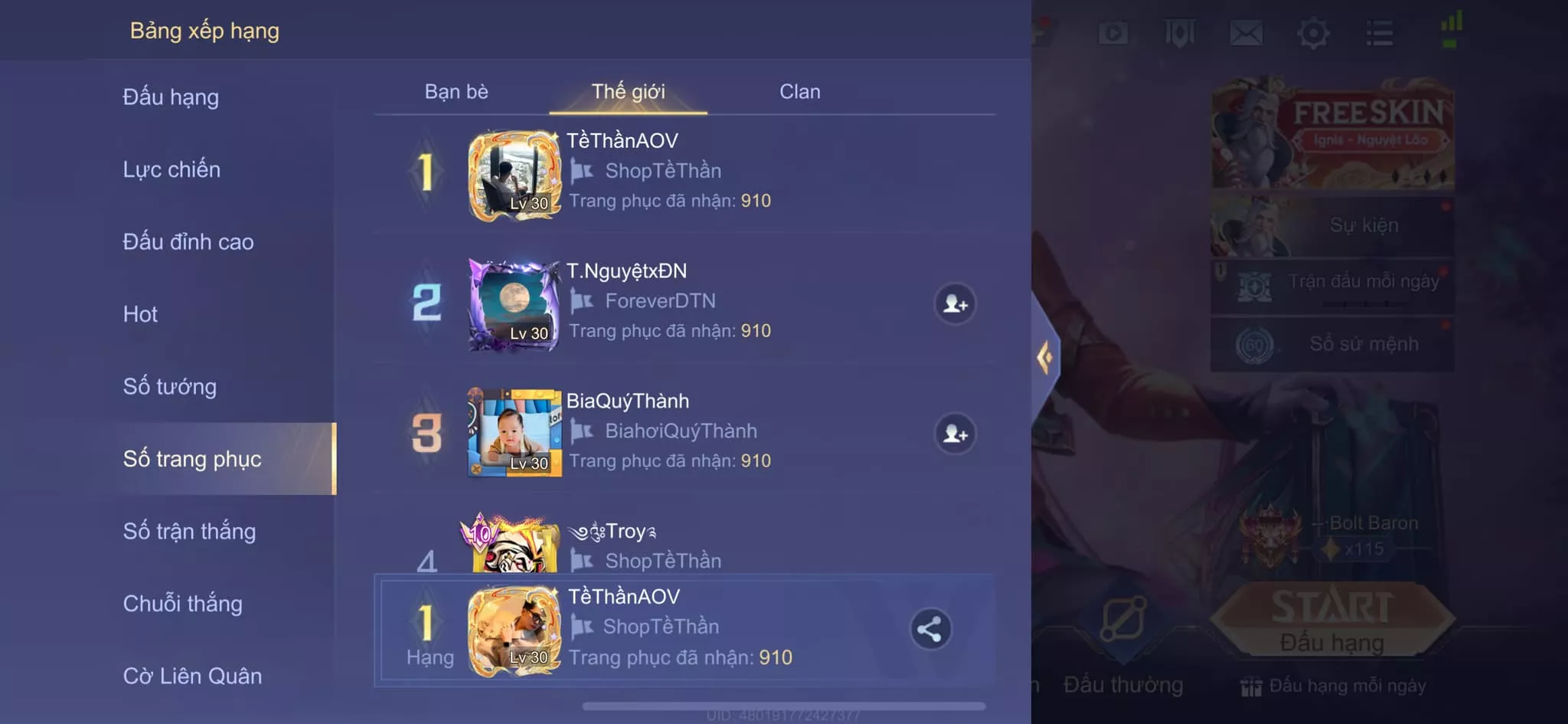 Ảnh (VIP 10 - 410K QH) FULL SKIN LIÊN QUÂN, 21 ẤN, MÁC THÁCH ĐẤU, 2 CỤC TÍM, ĐỔI ĐƯỢC AVATAR, GIAO DỊCH AN TOÀN, BẢO HÀNH ĐẦY ĐỦ