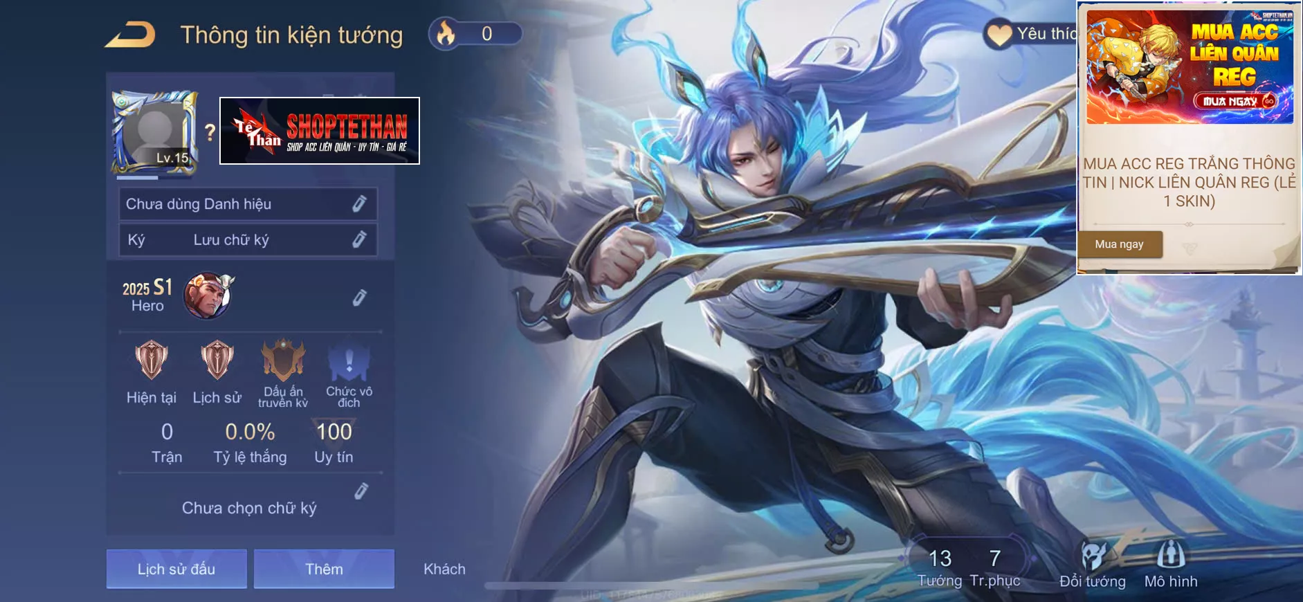 ACC REG: Elsu trấn thiên phi hồ, sẵn tướng, trắng thông tin, free đổi tên