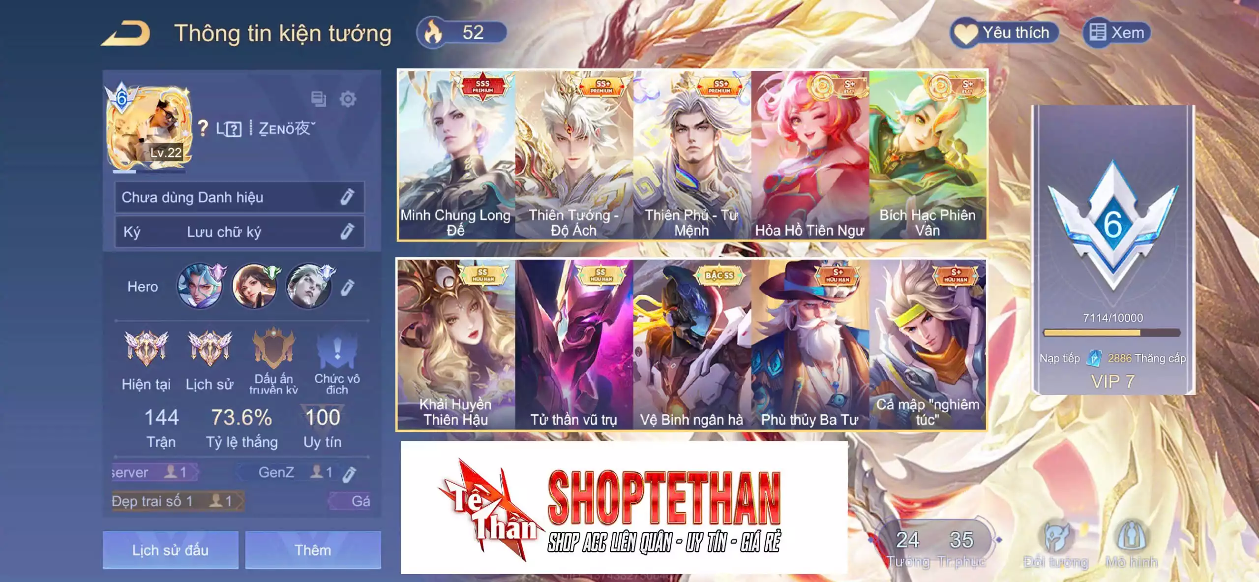 Triệu Vân Minh Chung Long Đế, Ilumia Khải Huyền Thiên Hậu, Hayate Tử thần vũ trụ, Billow Thiên Tướng - Độ Ách, Yorn Vệ Binh ngân hà, Bolt Baron Thiên Phủ - Tư Mệnh...