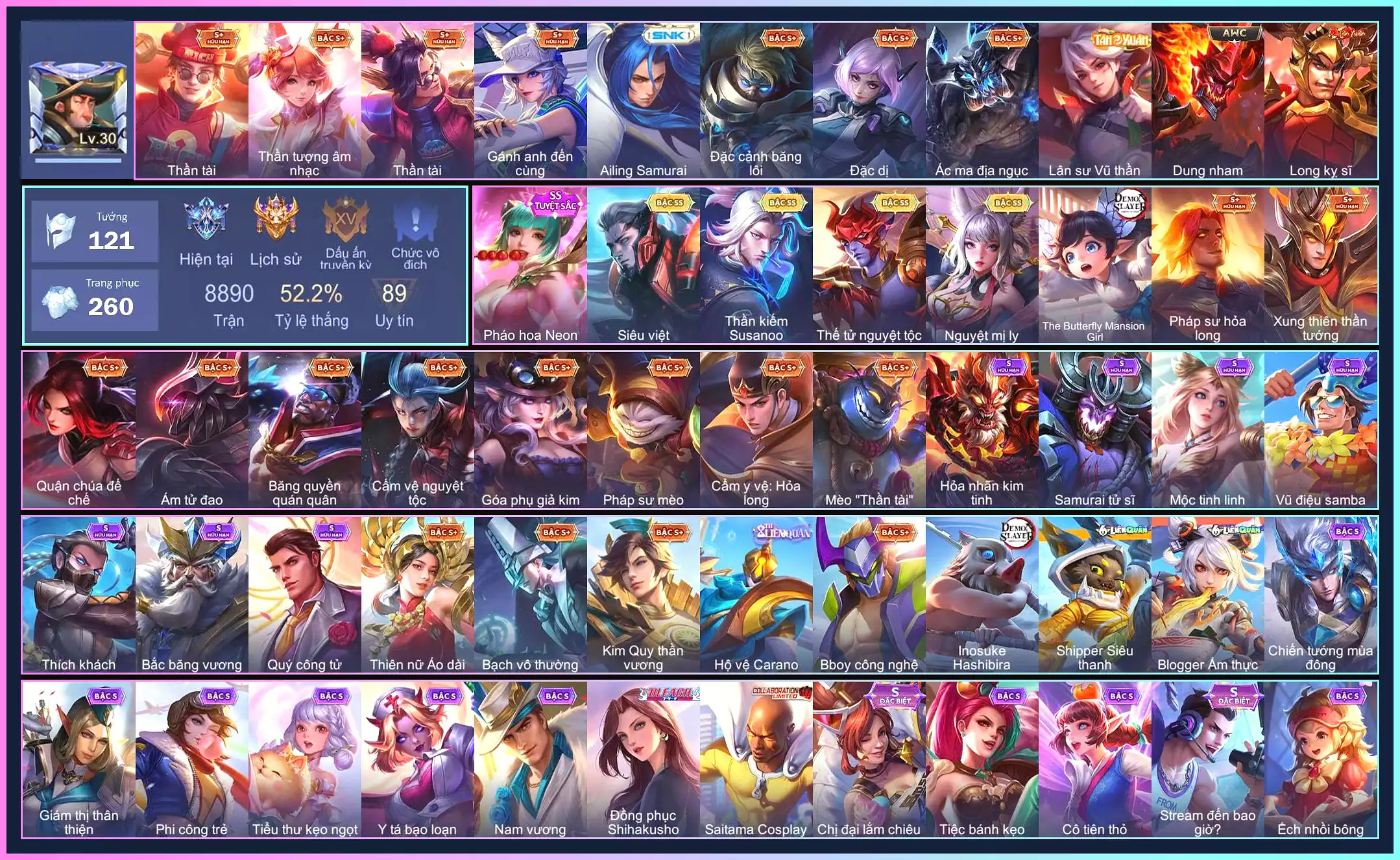 Vio tuyệt sắc,Murad siêu việt,Richter susanoo,Liliana nguyệt mị ly…