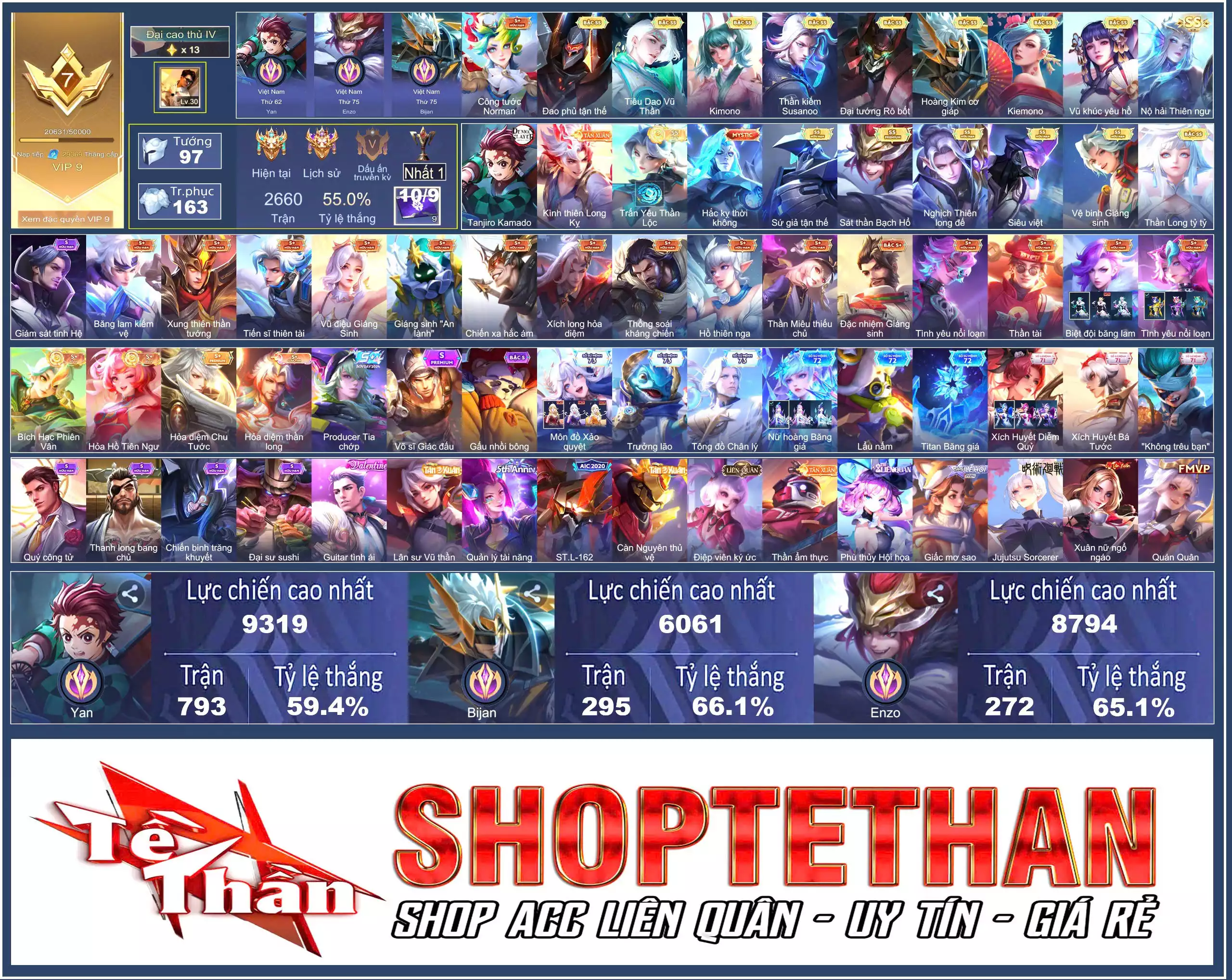 3 CỤC TÍM, MÁC CHIẾN TƯỚNG. Yan Tanjiro Kamado, Bijan Kình thiên Long Kỵ, Quillen Nghịch thiên long đế, Enzo Sát thần Bạch H