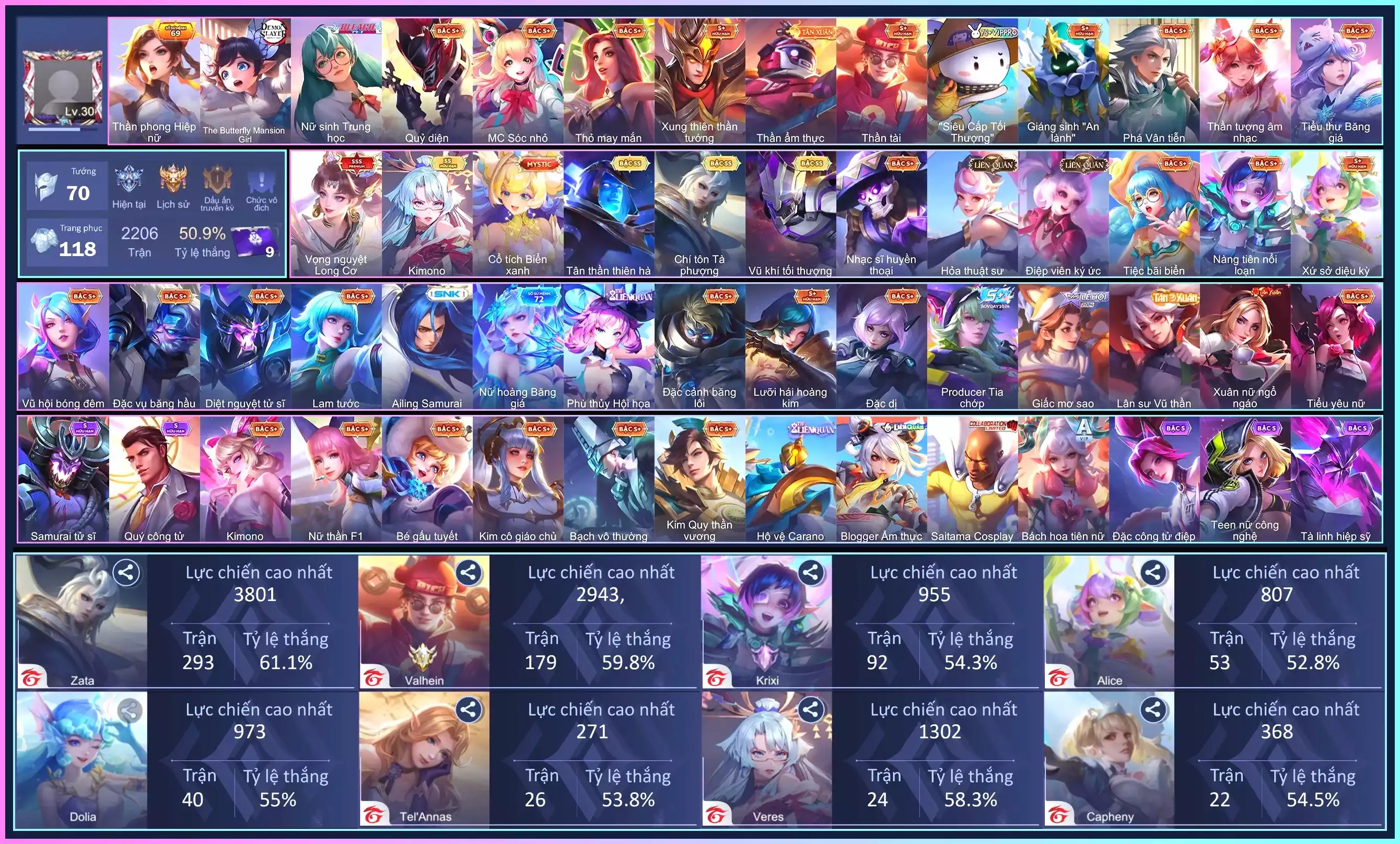 Ảnh Valhein Vũ khí tối thượng, Tulen Tân Thần Thiên Hà, Veres Kimono, Zata Chí tôn Tà Phượng, Violet Vọng nguyệt Long Cơ