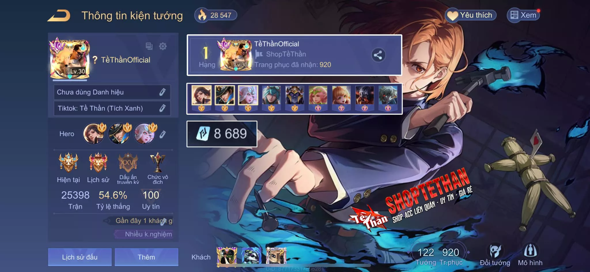 MUA BÁN ACC LIÊN QUÂN FULL SKIN, MÁC THÁCH ĐẤU, FULL 26 ẤN CAO THỦ, 5 CỤC VÀNG CHAMP AD, ĐỔI ĐƯỢC AVATAR, BẢO HÀNH ĐẦY ĐỦ
