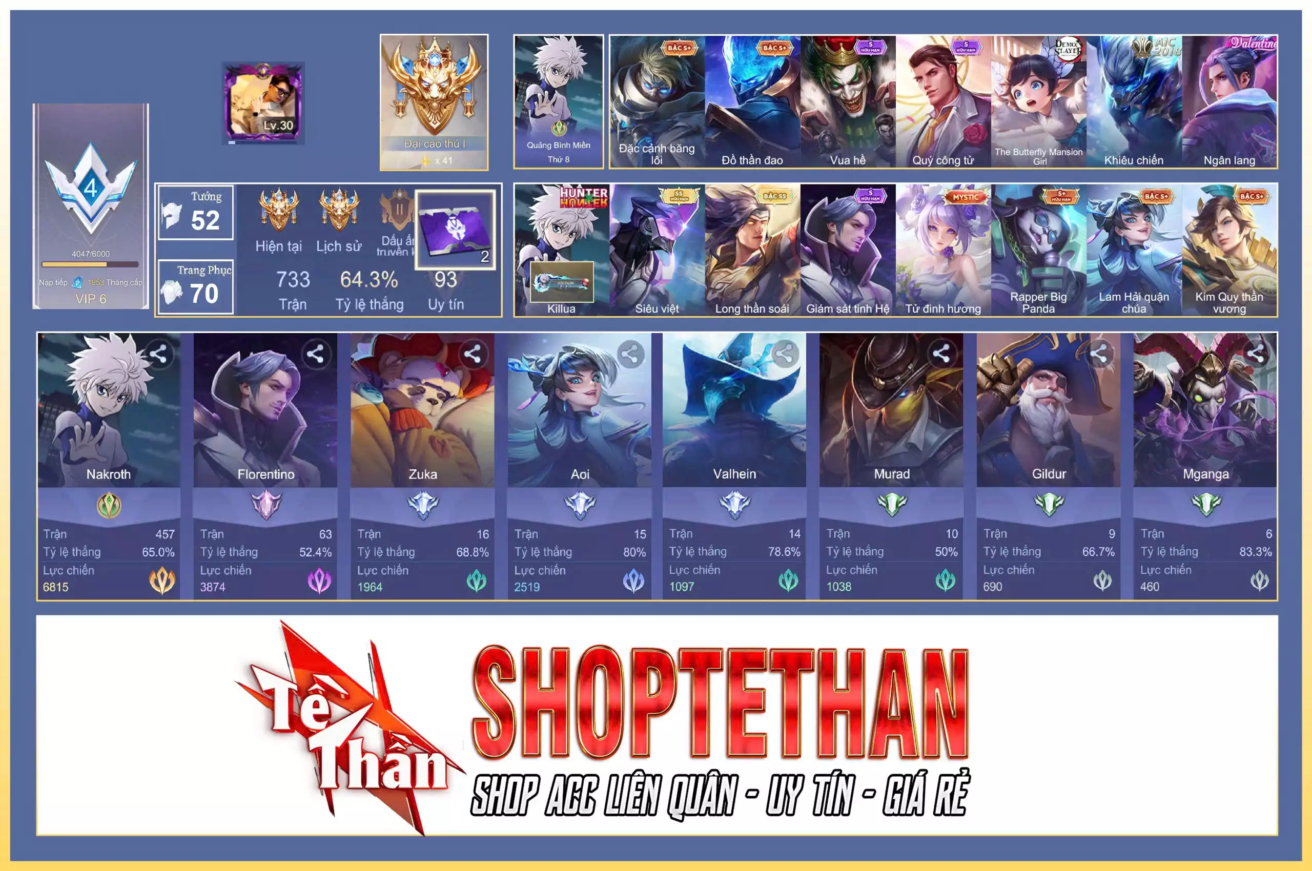 Nakroth Killua, Zephys Siêu việt, Yorn Long thần soái... CHƯA CÀI CCCD, KHÔNG LIÊN KIẾT FB