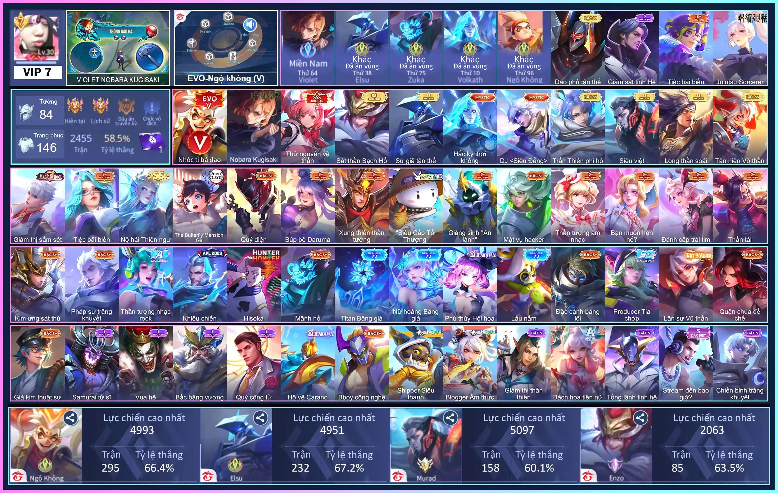 Ngộ EVo 5, Violet Thứ nguyên vệ thần, Violet Nobara Kugisaki, Enzo Sát thần Bạch Hổ, Yorn Long thần soái, Murad Siêu việt, Omen Đao phủ tận thế...