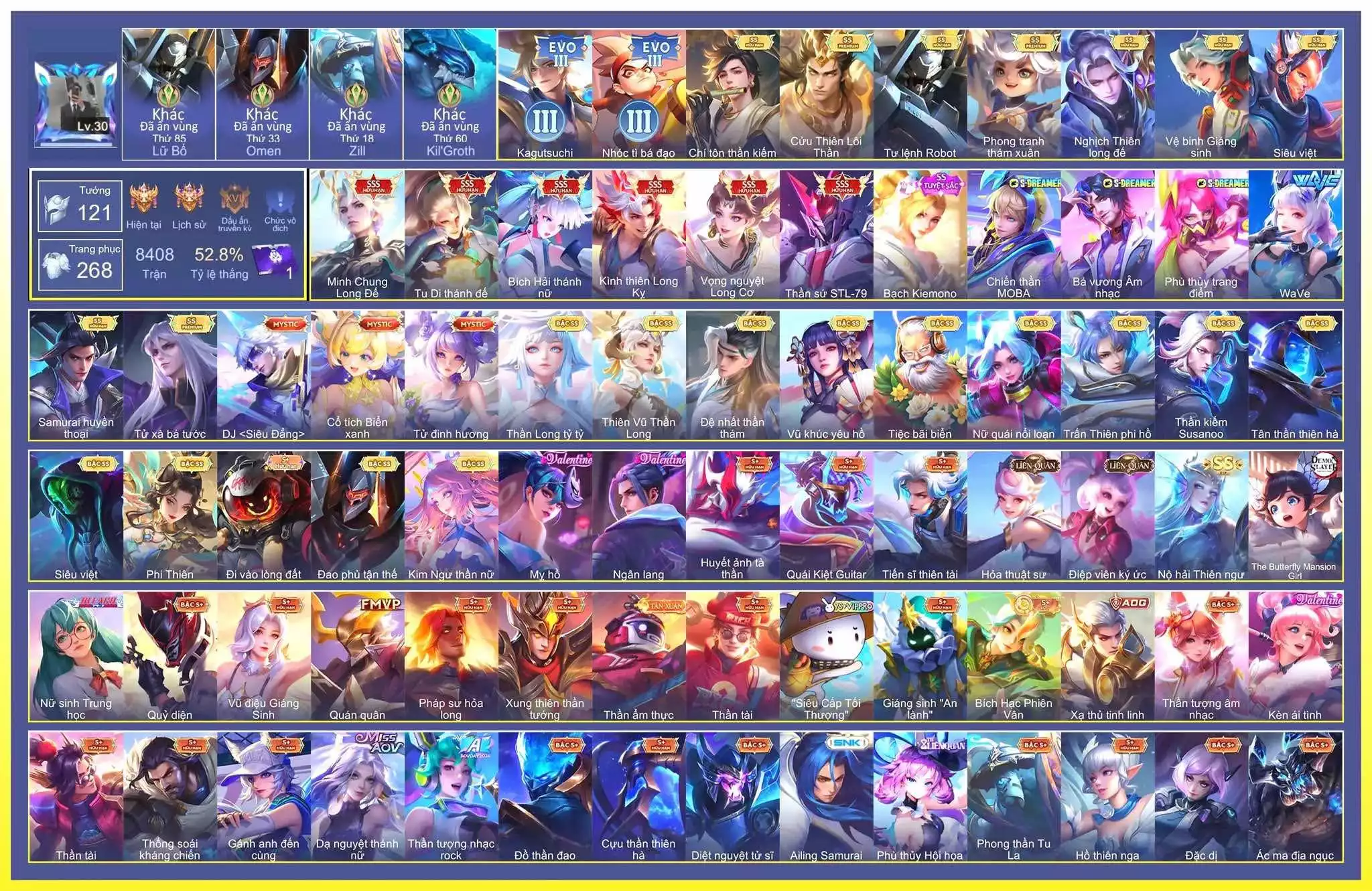 6SSS : Triệu Vân Minh Chung long đế, Hayate Tudi, Airi Bích Hải, Bjian Kình Thiên, Violet Vọng Nguyệt, Tulen Robot, Lili Wave, Lavi Moba, Lữ Bố Cửu Thiên,... dàn ss xịn ( mỗi sdt )